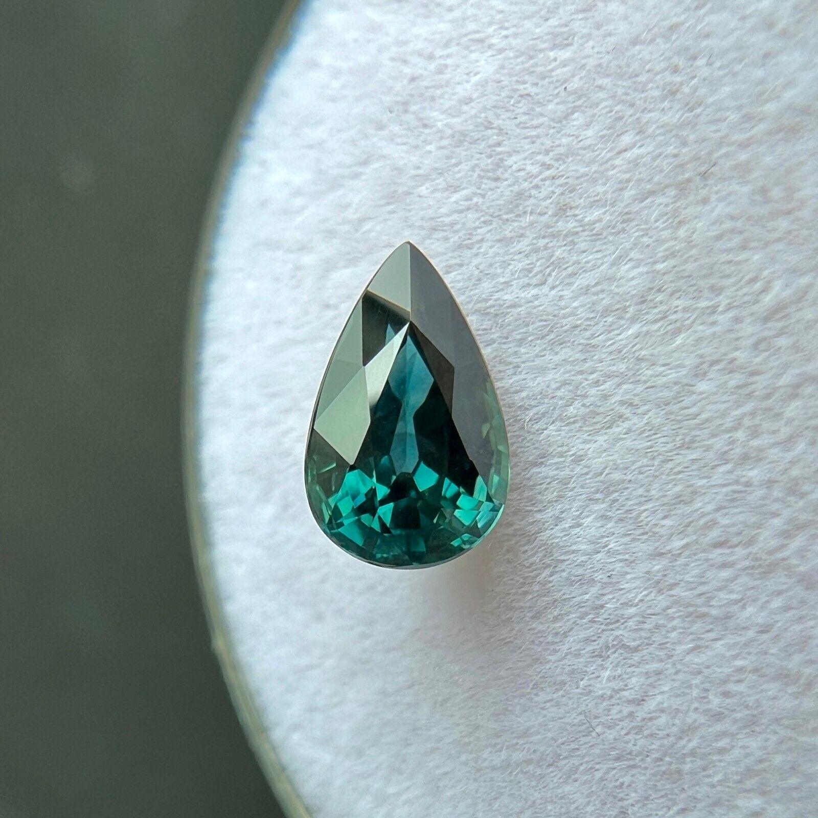 Women's or Men's Gia Certified 1.06ct Natural Green Blue Teal Sapphire Untreated Pear Teardrop For Sale