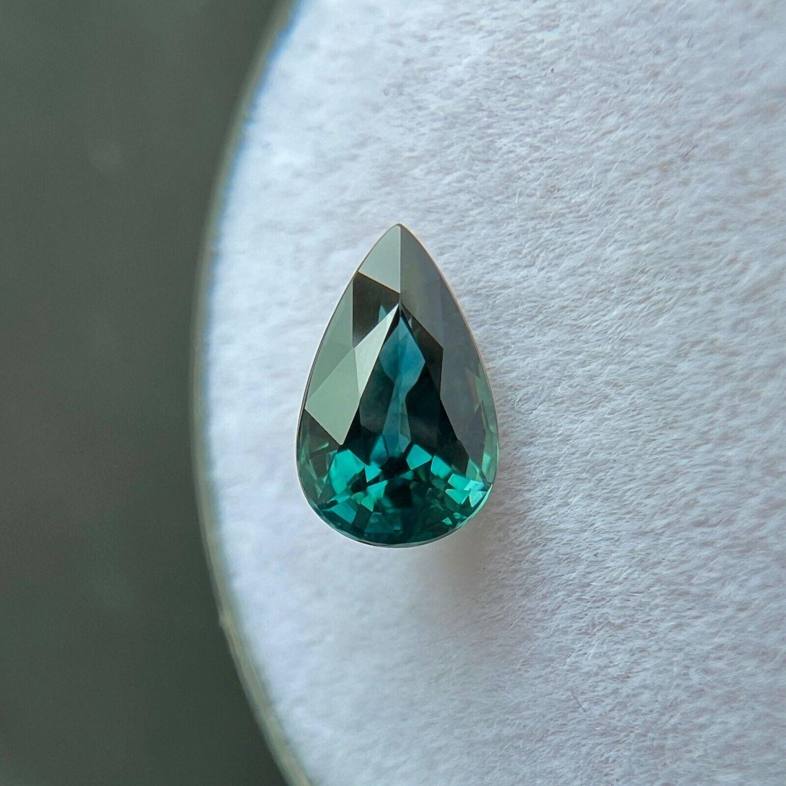 Gia Certified 1.06ct Natural Green Blue Teal Sapphire Untreated Pear Teardrop For Sale 1