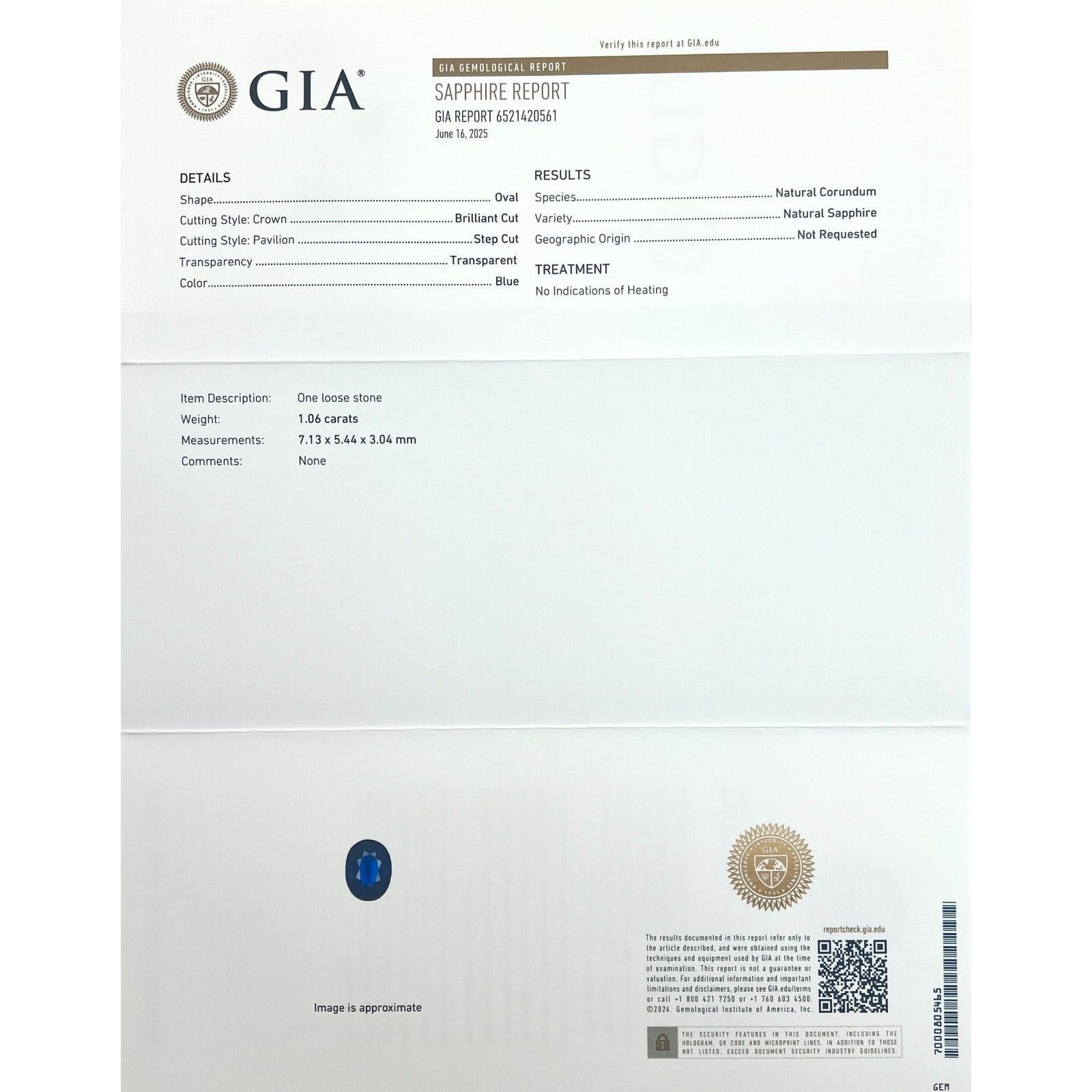 Zafiro Azul Profundo 7x5,5mm Oval Certificado GIA 1,06ct Natural Sin Tratar

Gema de zafiro azul profundo sin tratar certificada por GIA.
Zafiro de 1.06 quilates de un hermoso color azul intenso y excelente claridad, una piedra muy limpia. VS.
Este