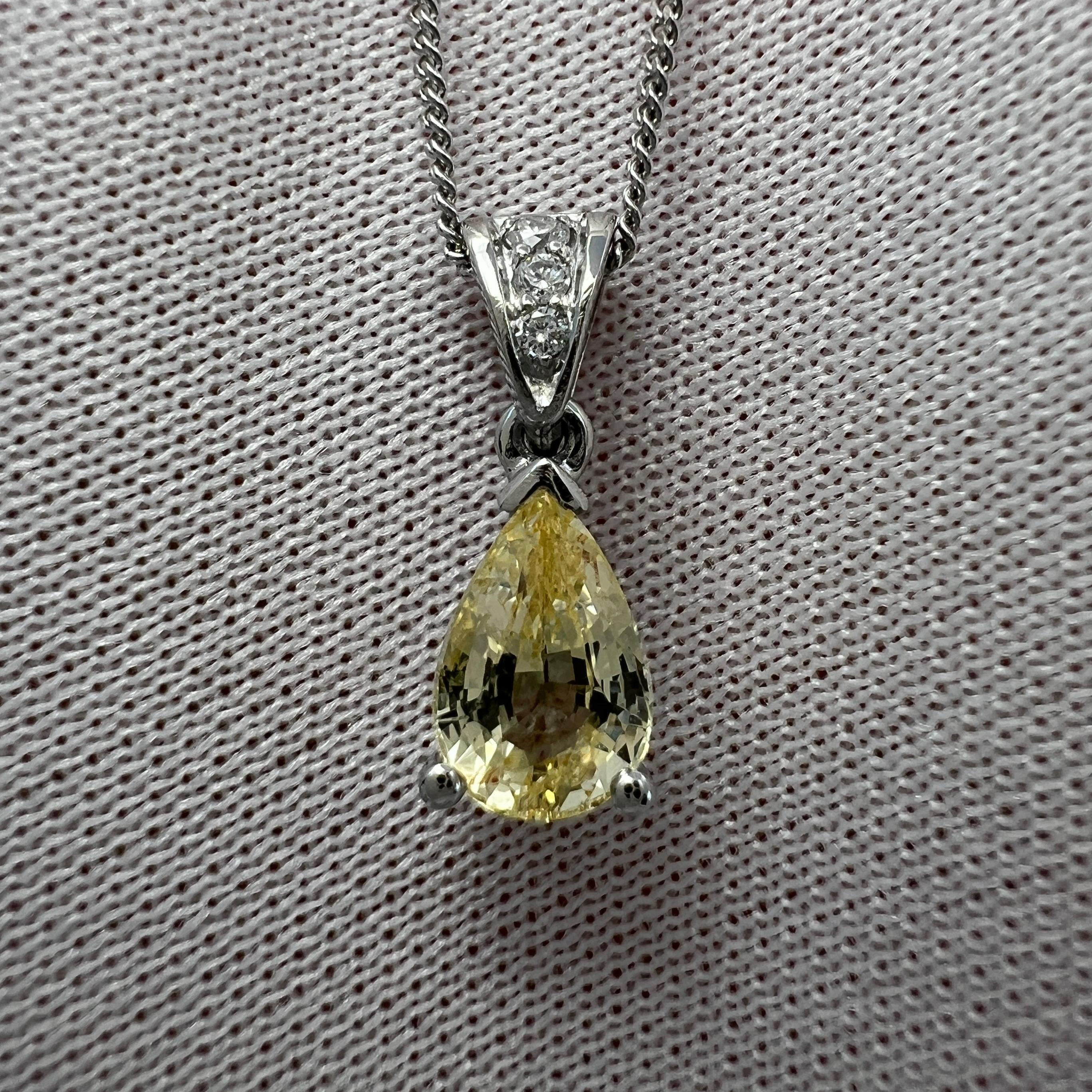 GIA Certified 1.06ct Untreated Ceylon Yellow Sapphire & Diamond Platinum Pendant 5