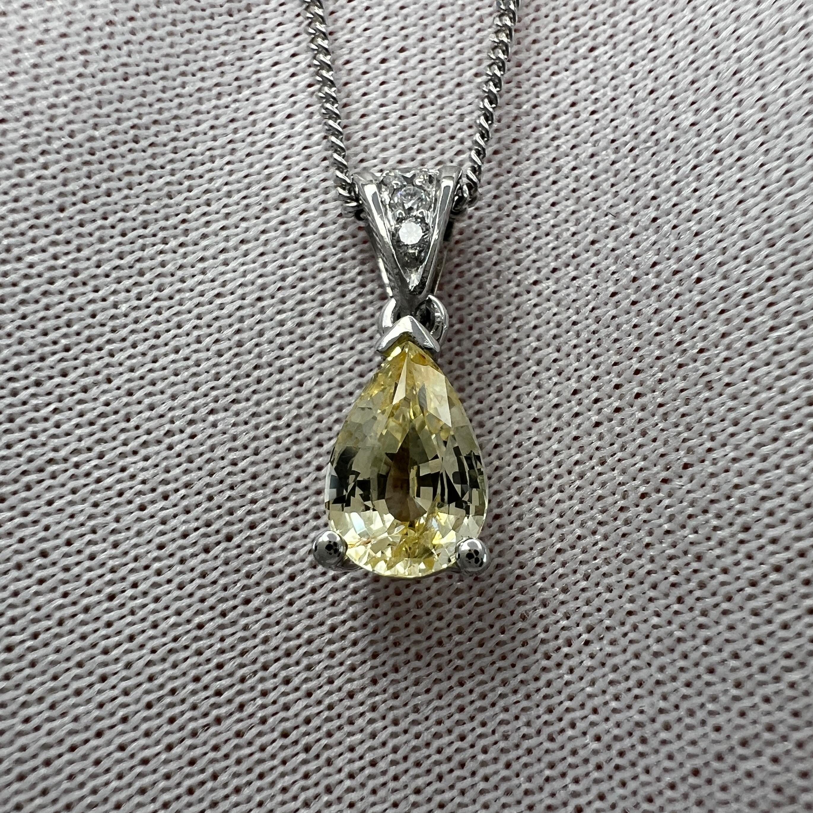 GIA Certified 1.06ct Untreated Ceylon Yellow Sapphire & Diamond Platinum Pendant 6