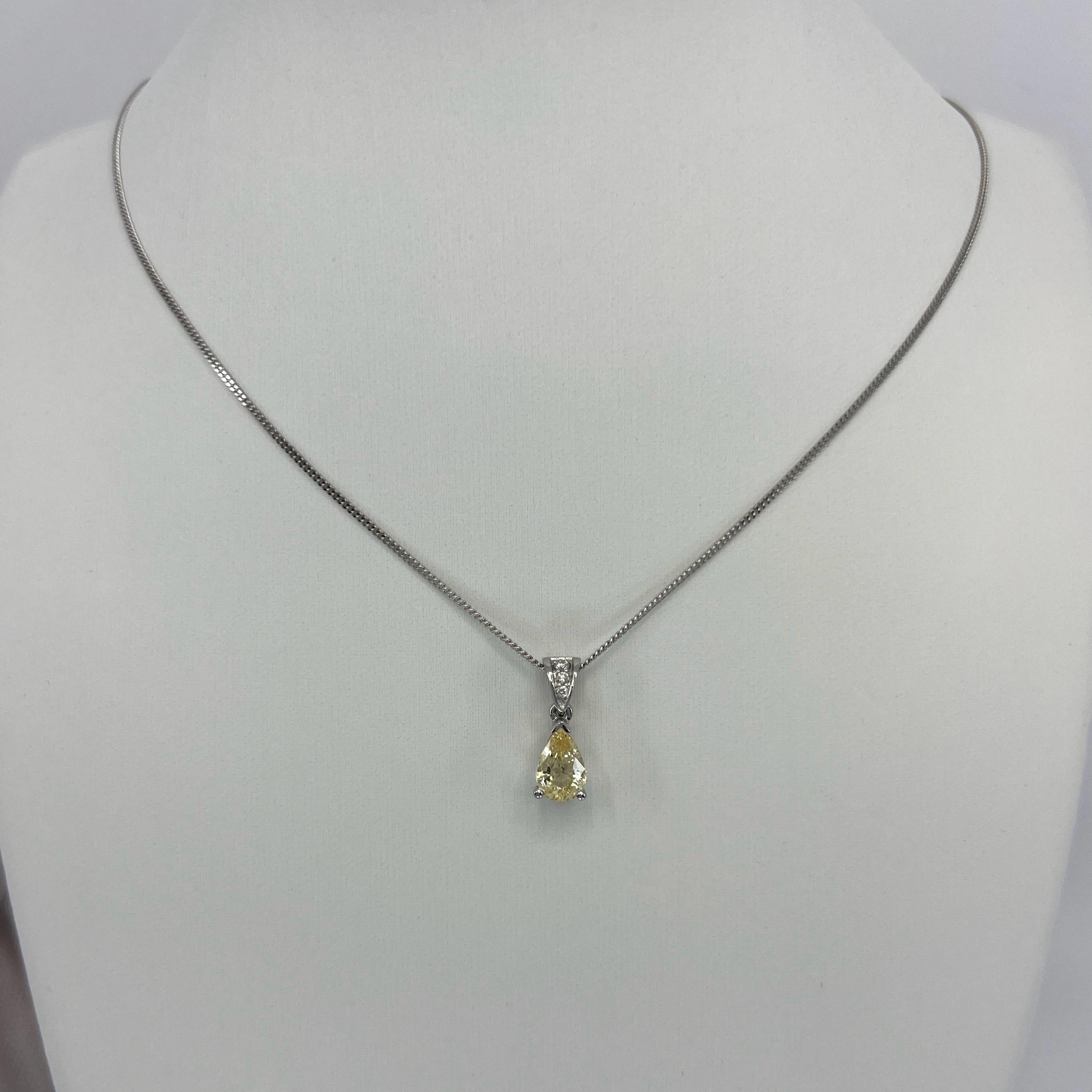 Pear Cut GIA Certified 1.06ct Untreated Ceylon Yellow Sapphire & Diamond Platinum Pendant