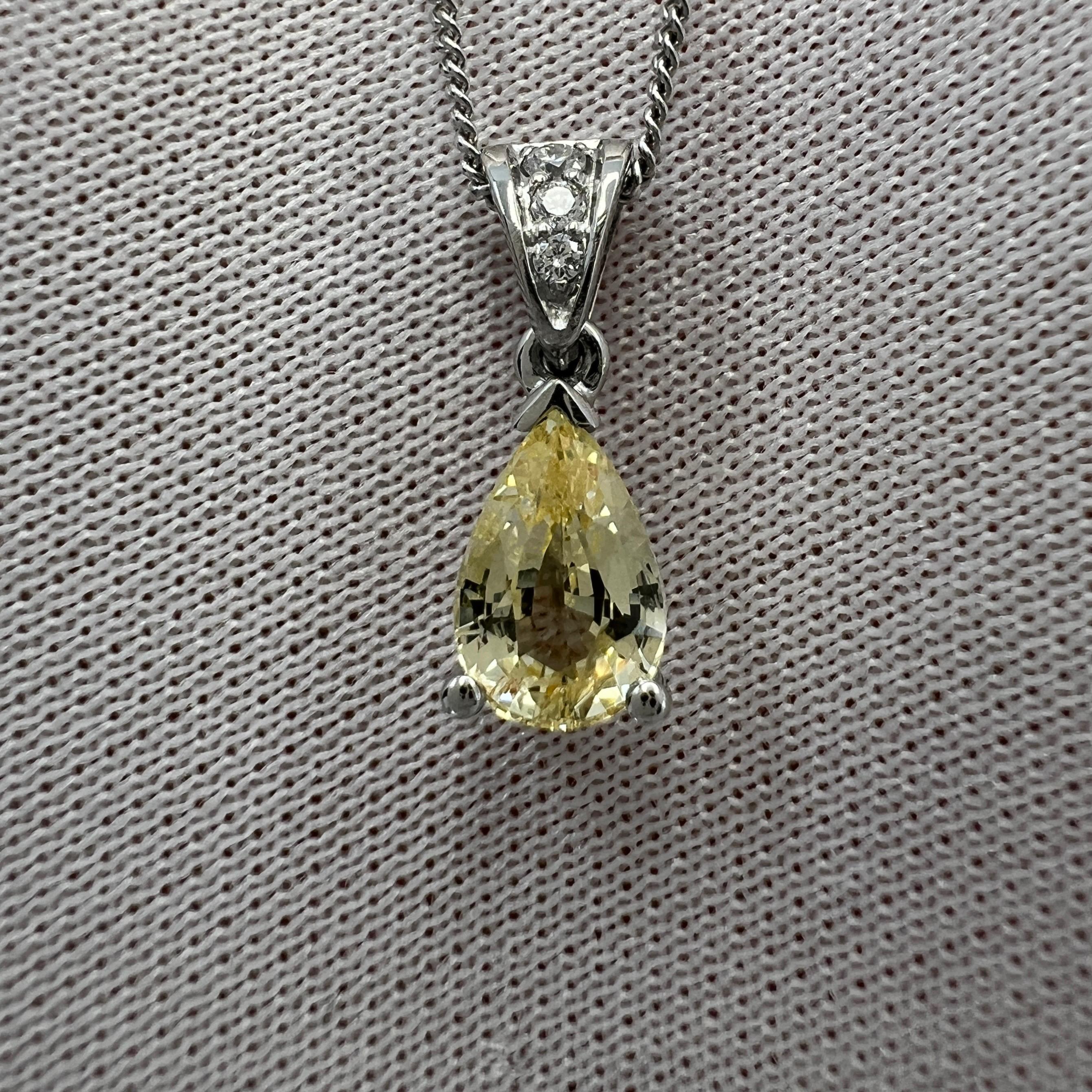 Women's or Men's GIA Certified 1.06ct Untreated Ceylon Yellow Sapphire & Diamond Platinum Pendant