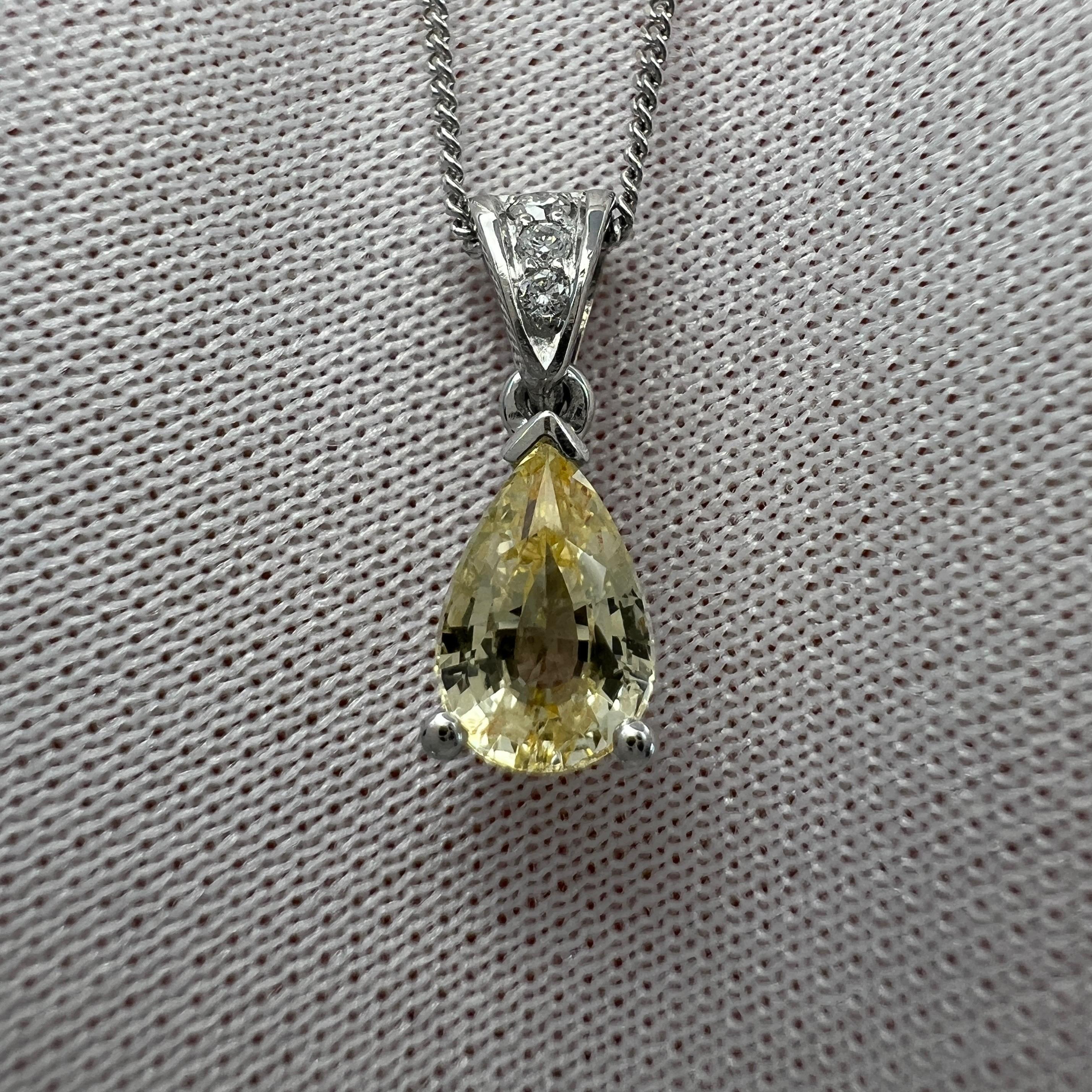 GIA Certified 1.06ct Untreated Ceylon Yellow Sapphire & Diamond Platinum Pendant 1