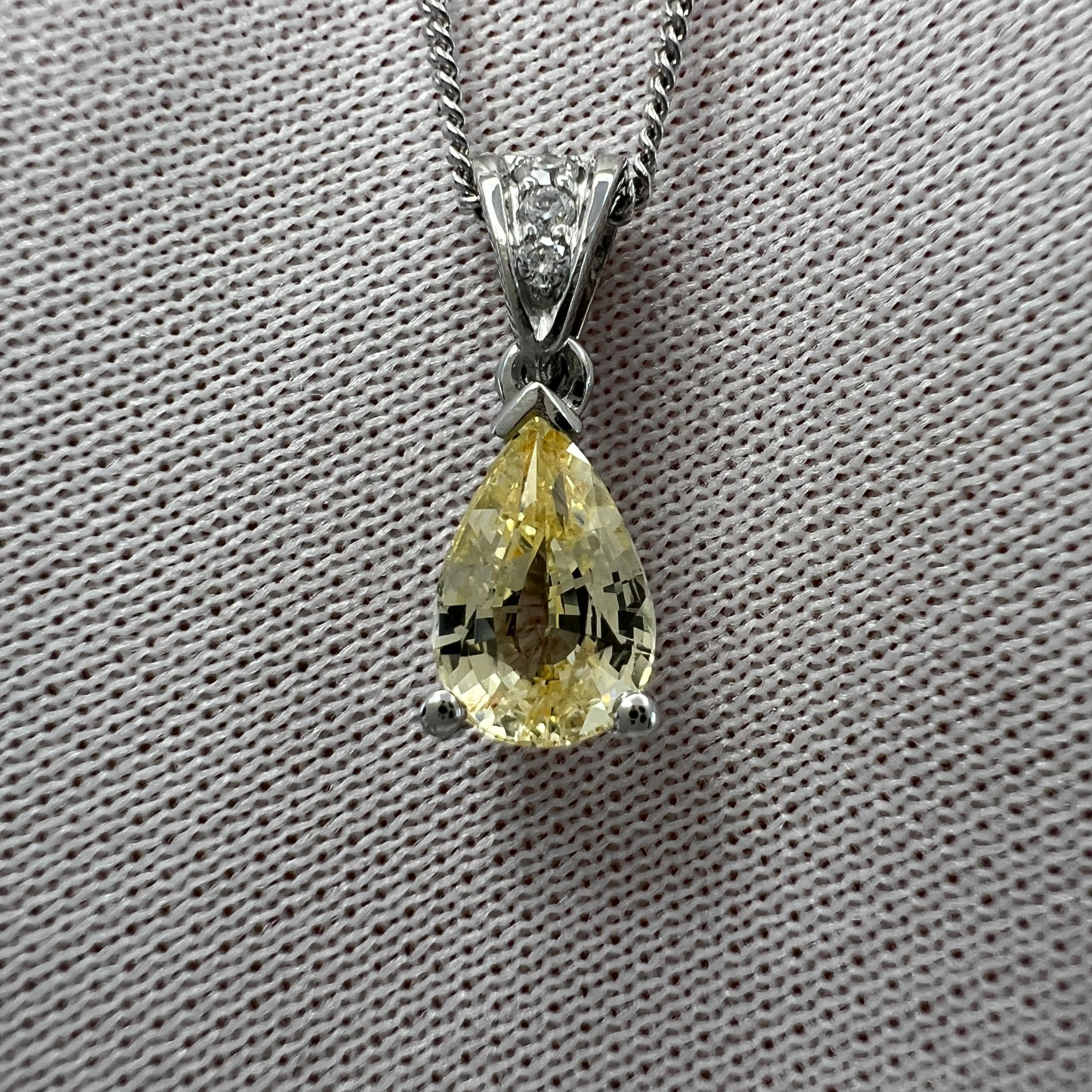 GIA Certified 1.06ct Untreated Ceylon Yellow Sapphire & Diamond Platinum Pendant 4