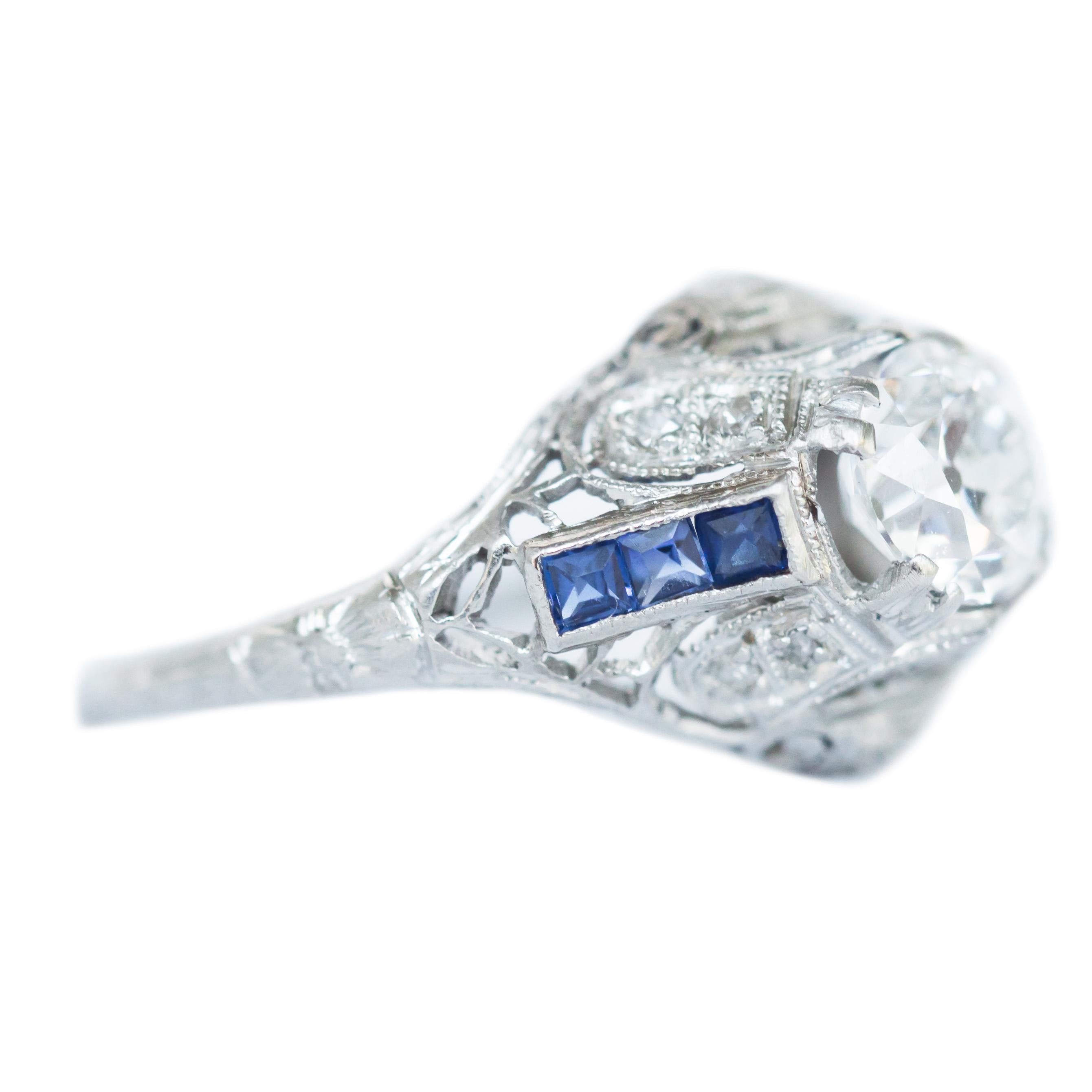GIA-zertifizierter 1,07 Karat Diamant-Platin-Verlobungsring (Art déco) im Angebot