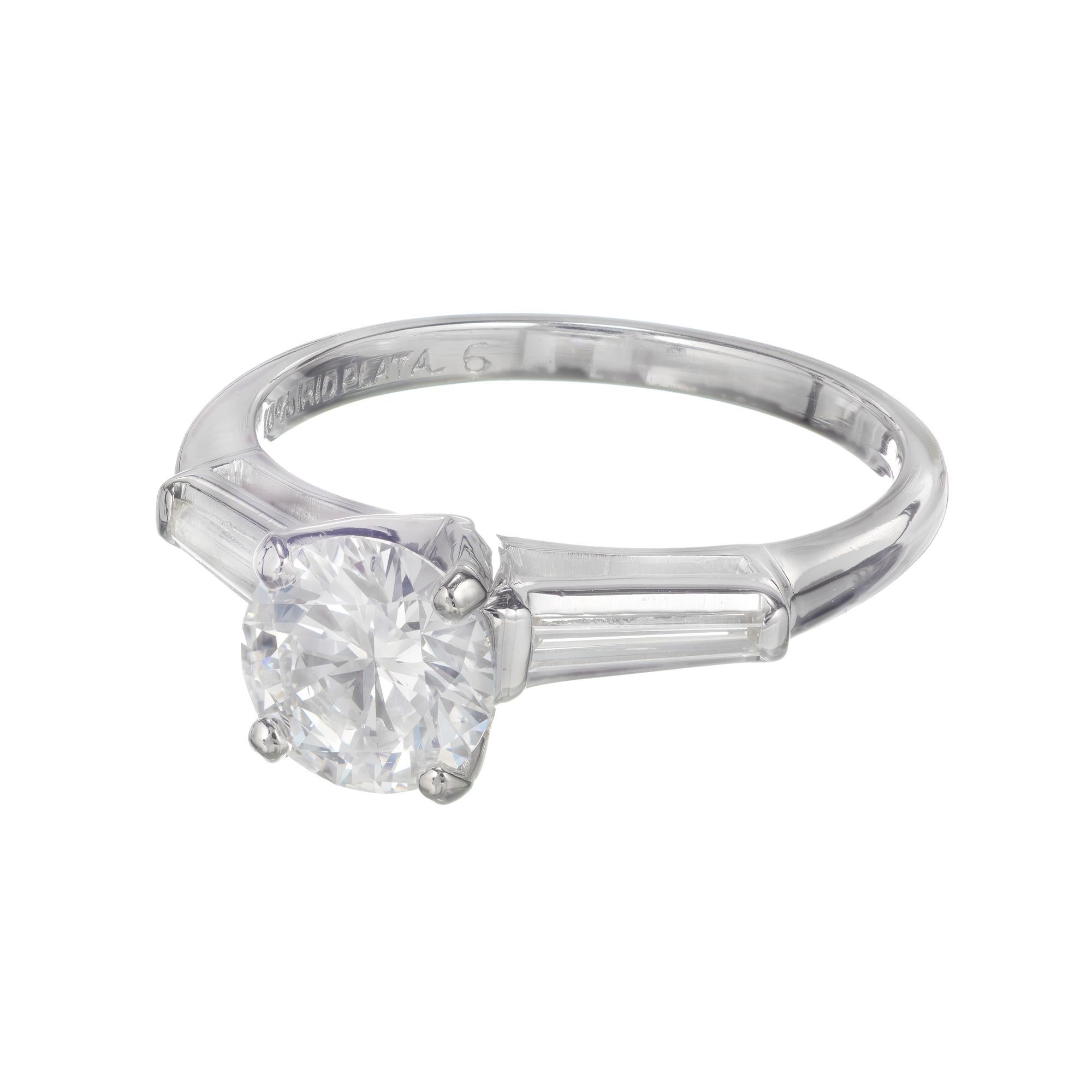 Round Cut GIA Certified 1.07 Carat Diamond Platinum Three-Stone Engagement Ring For Sale