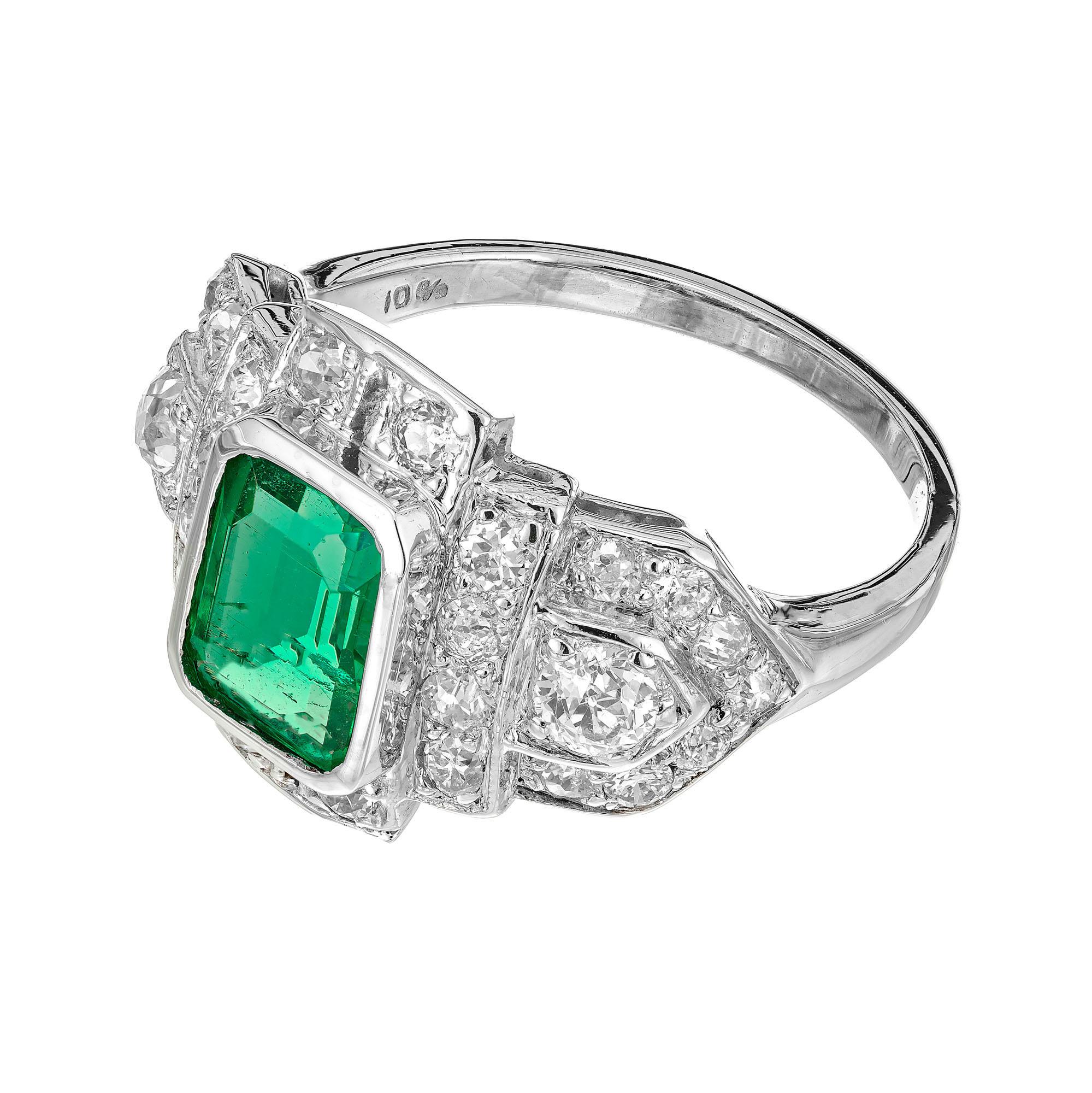 Octagon Cut GIA Certified 1.07 Carat Emerald Diamond Platinum Art Deco Ring 