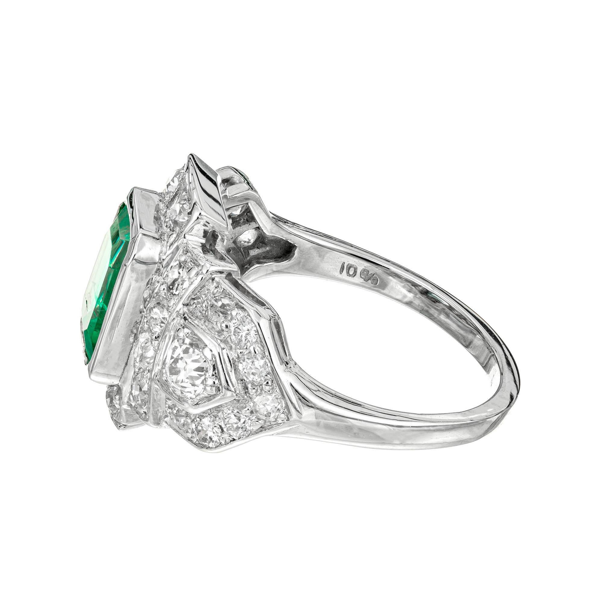 Women's GIA Certified 1.07 Carat Emerald Diamond Platinum Art Deco Ring 