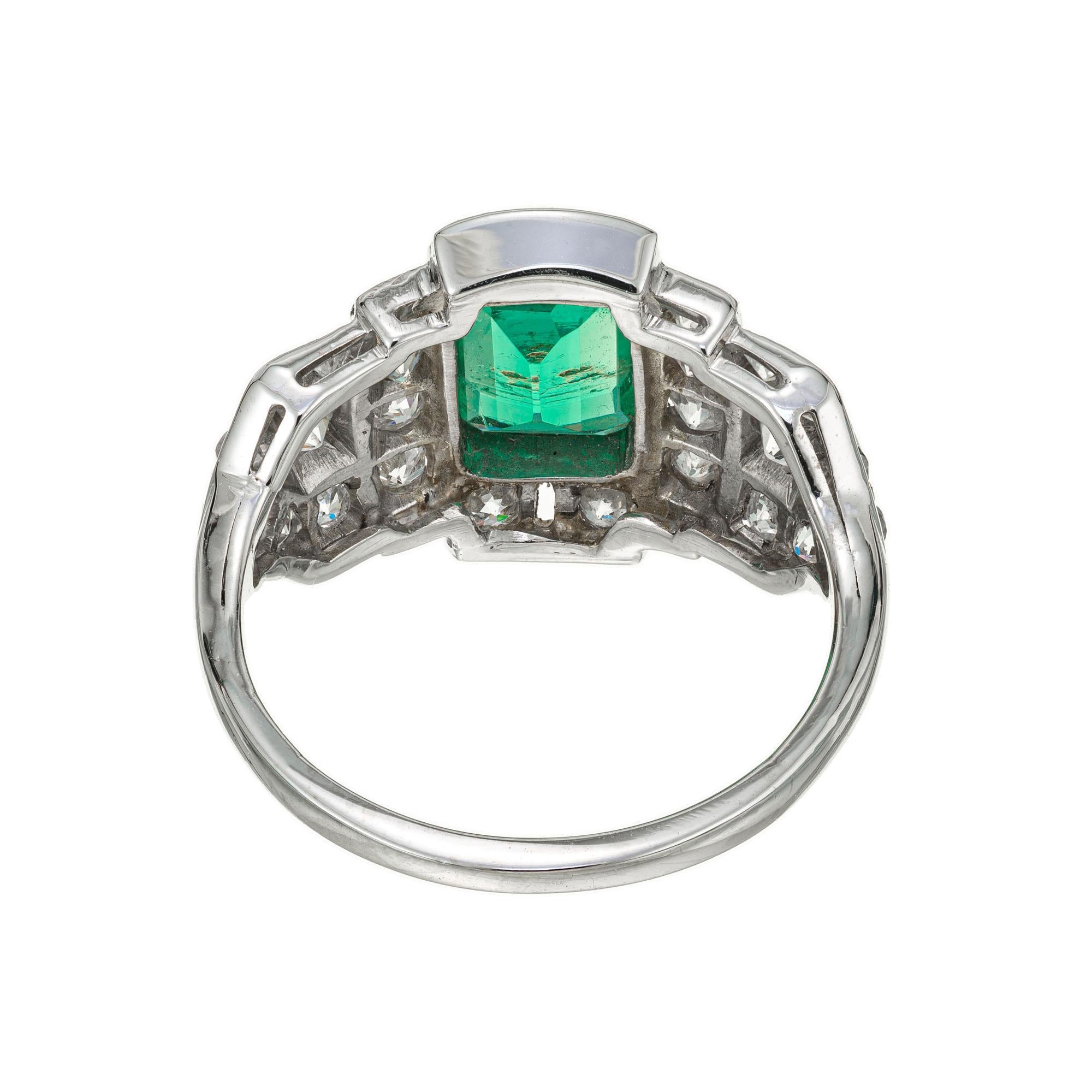 GIA Certified 1.07 Carat Emerald Diamond Platinum Art Deco Ring  1