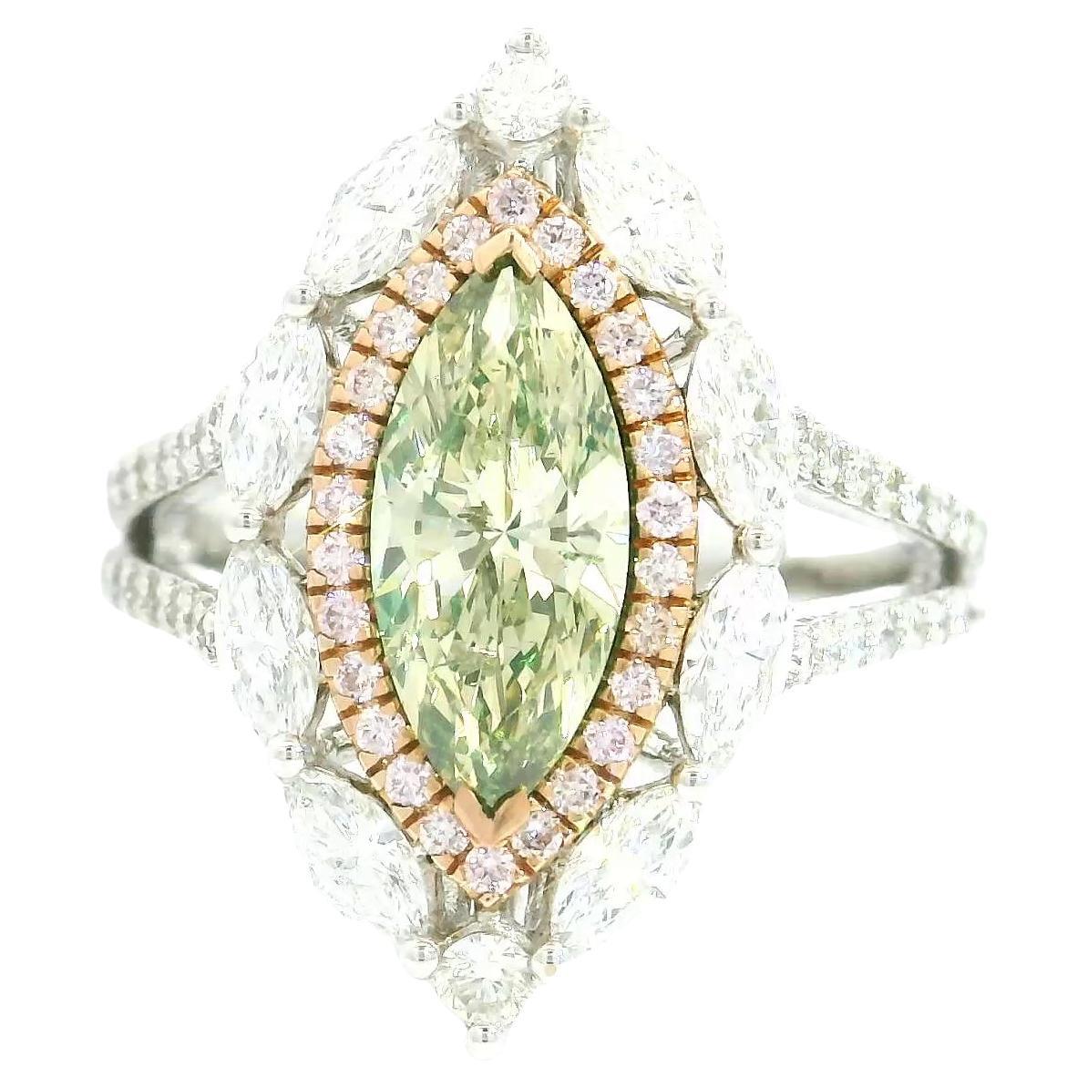 GIA Certified 1.07 Carat Fancy Brownish Greenish Yellow Si2 Clarity Diamond Ring For Sale