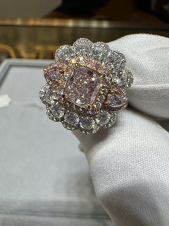GIA Certified 1.07 Carat Fancy Light Purplish Pink Diamond Halo Cocktail Ring