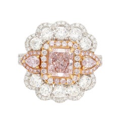 Bague de cocktail avec halo en diamant certifié GIA de 1,07 carat de couleur rose pourpre clair fantaisie