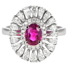 GIA Certified 1.07 Carat No Heat Burmese Ruby and Diamond Ring Made in Platinum
