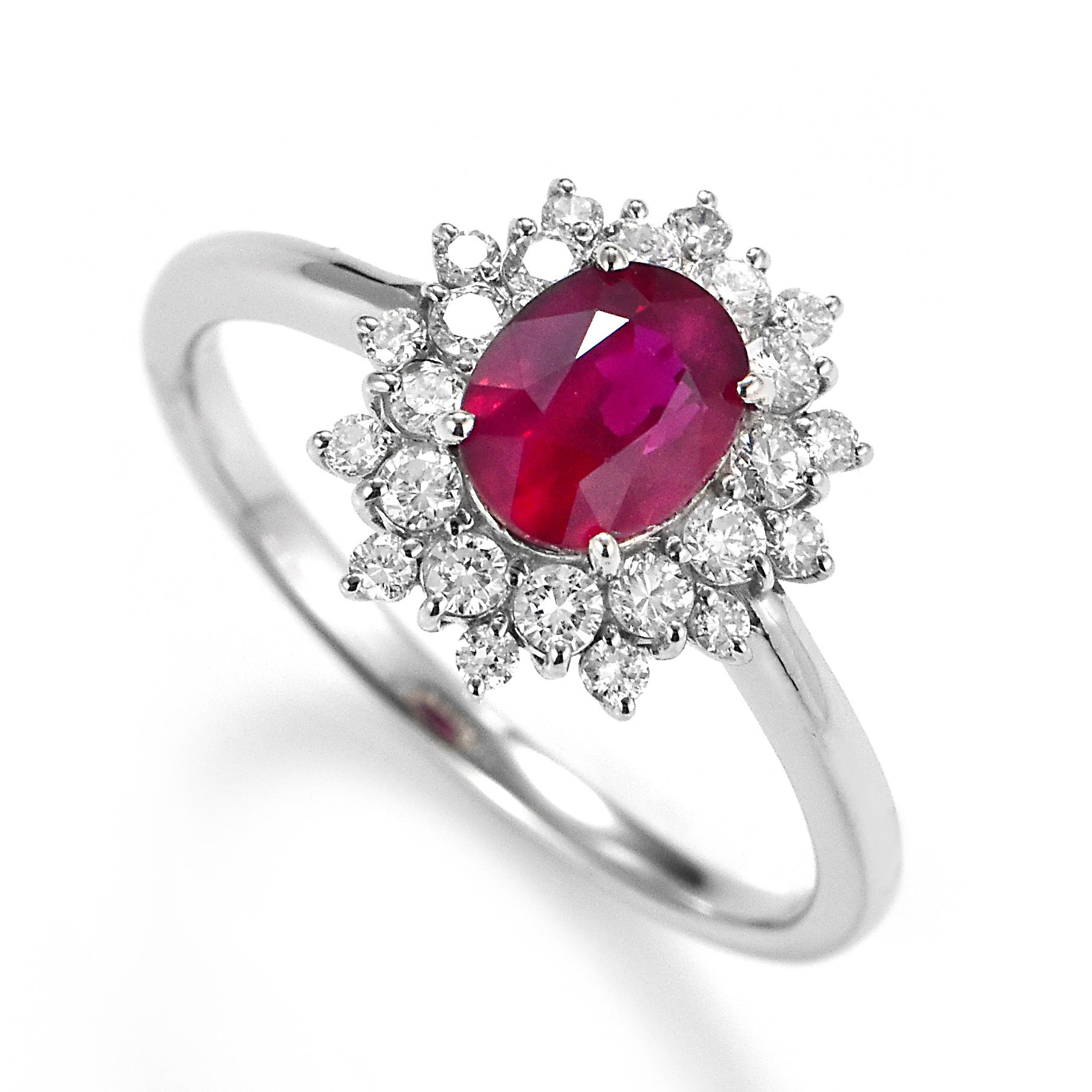 A beautiful Ring set in Platinum featuring a GIA Certified 1.07 Carat Natural Burmese Ruby and 0.37 Carat Diamonds. Rubies are referred to as 
