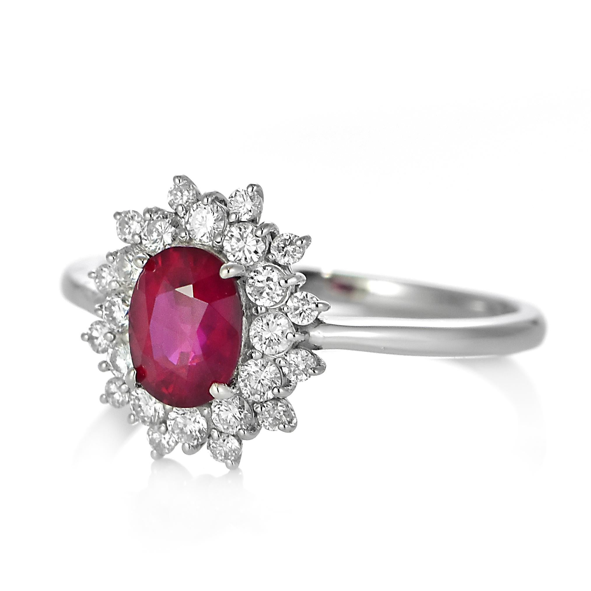 Oval Cut GIA Certified 1.07 Carat Pigeon's Blood Red Burmese Ruby Ring Made in Platinum For Sale