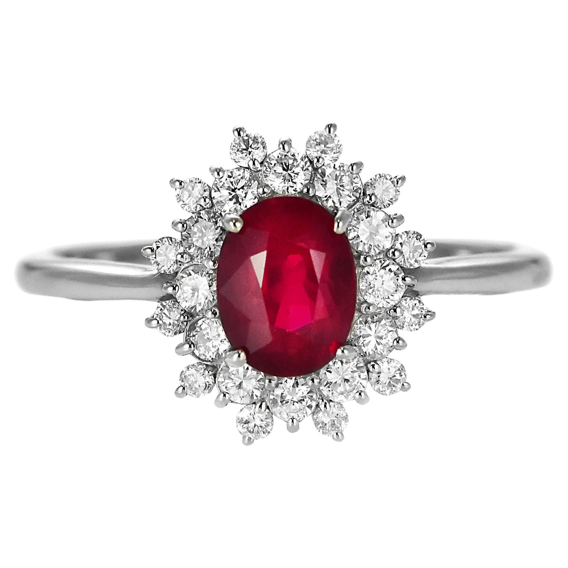 Anillo de rubí birmano rojo sangre de paloma de 1,07 quilates certificado por el GIA y fabricado en platino