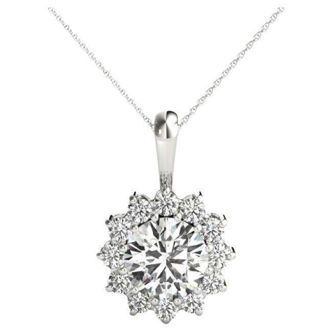 GIA Certified 1.07 Carat Round Diamond Sunshine Halo Gold Pendant Necklace