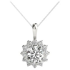 GIA Certified 1.07 Carat Round Diamond Sunshine Halo Gold Pendant Necklace