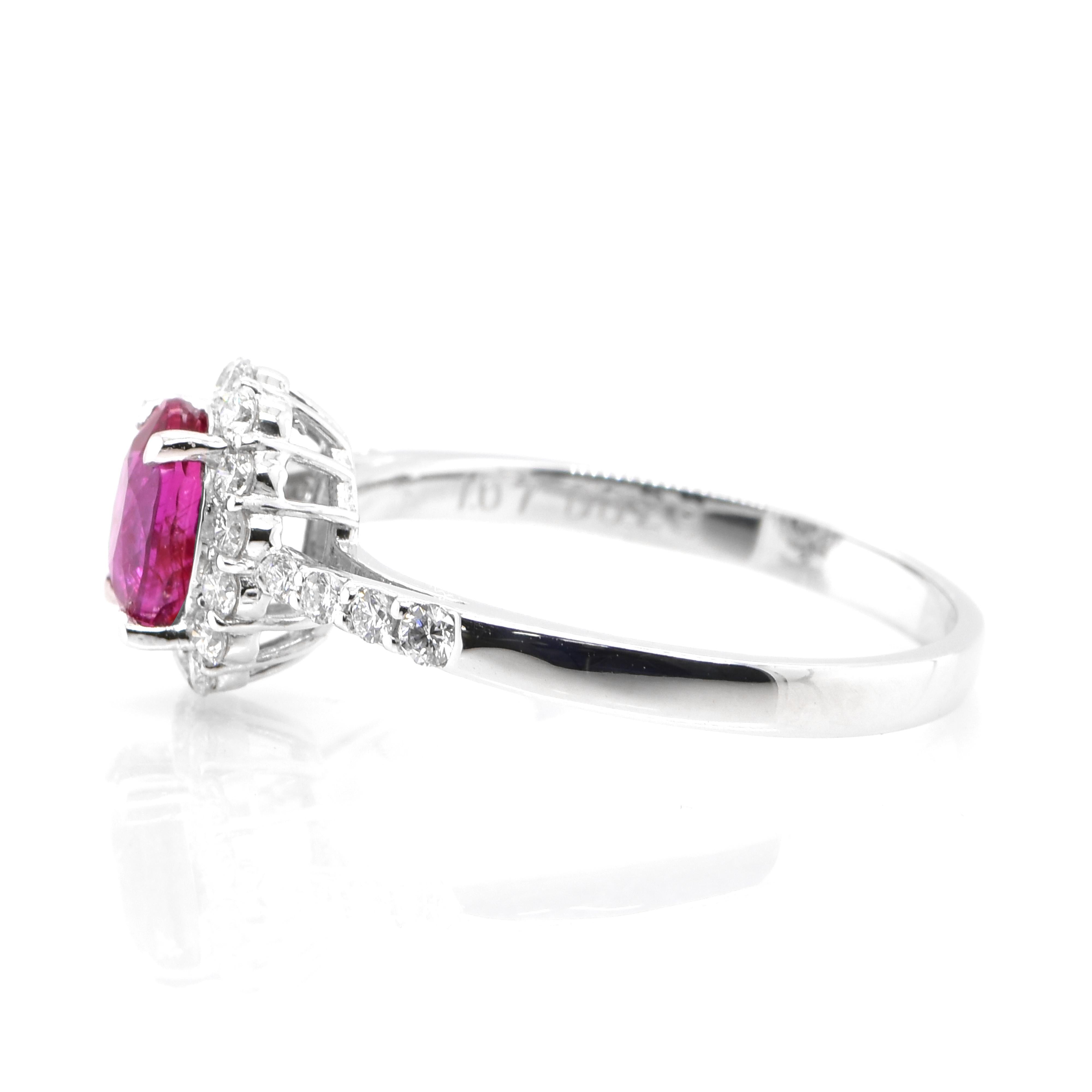 Oval Cut GIA Certified 1.07 Carat Untreated Ruby & Diamond Cocktail Ring Made in Platinum For Sale