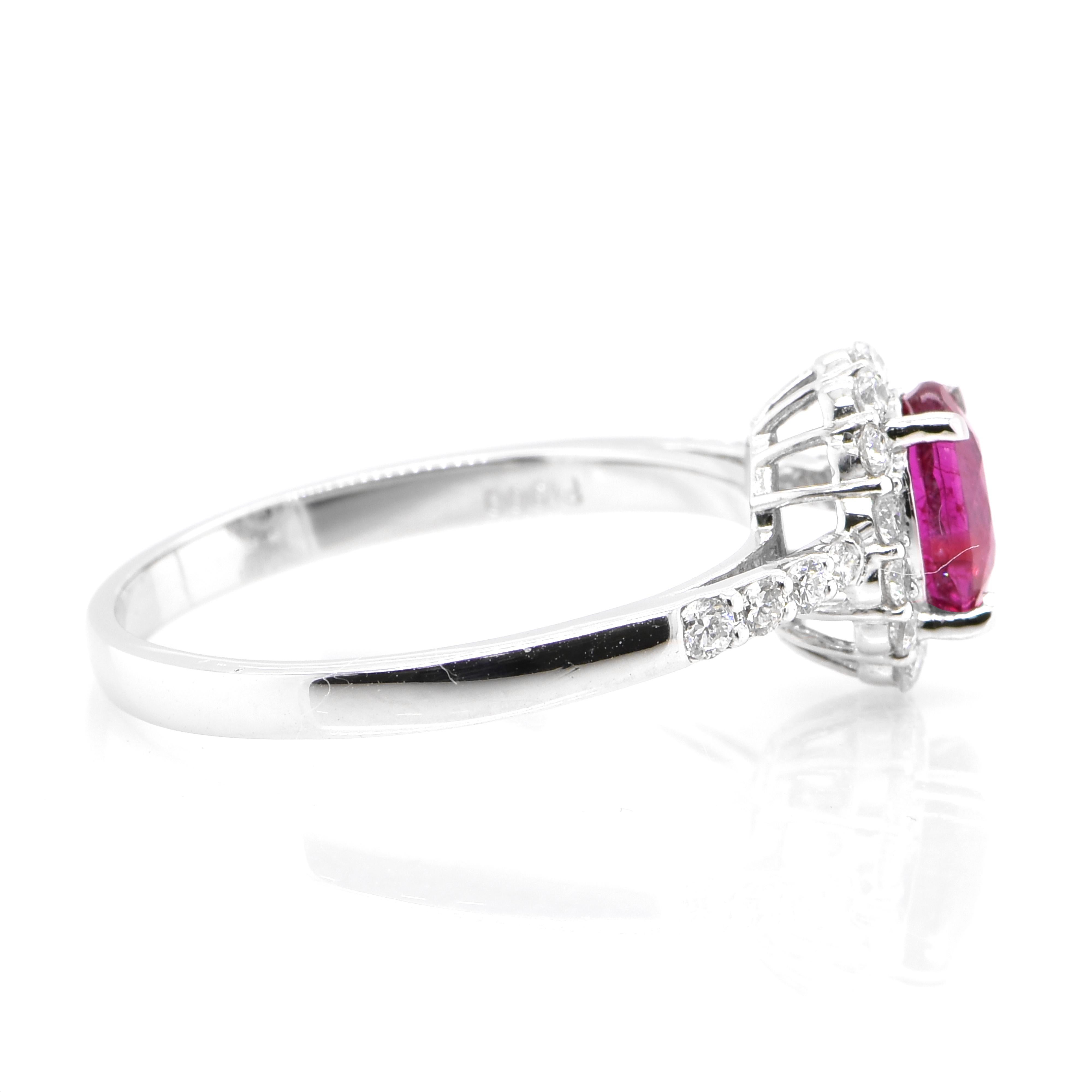 GIA Certified 1.07 Carat Untreated Ruby & Diamond Cocktail Ring Made in Platinum In New Condition For Sale In Tokyo, JP