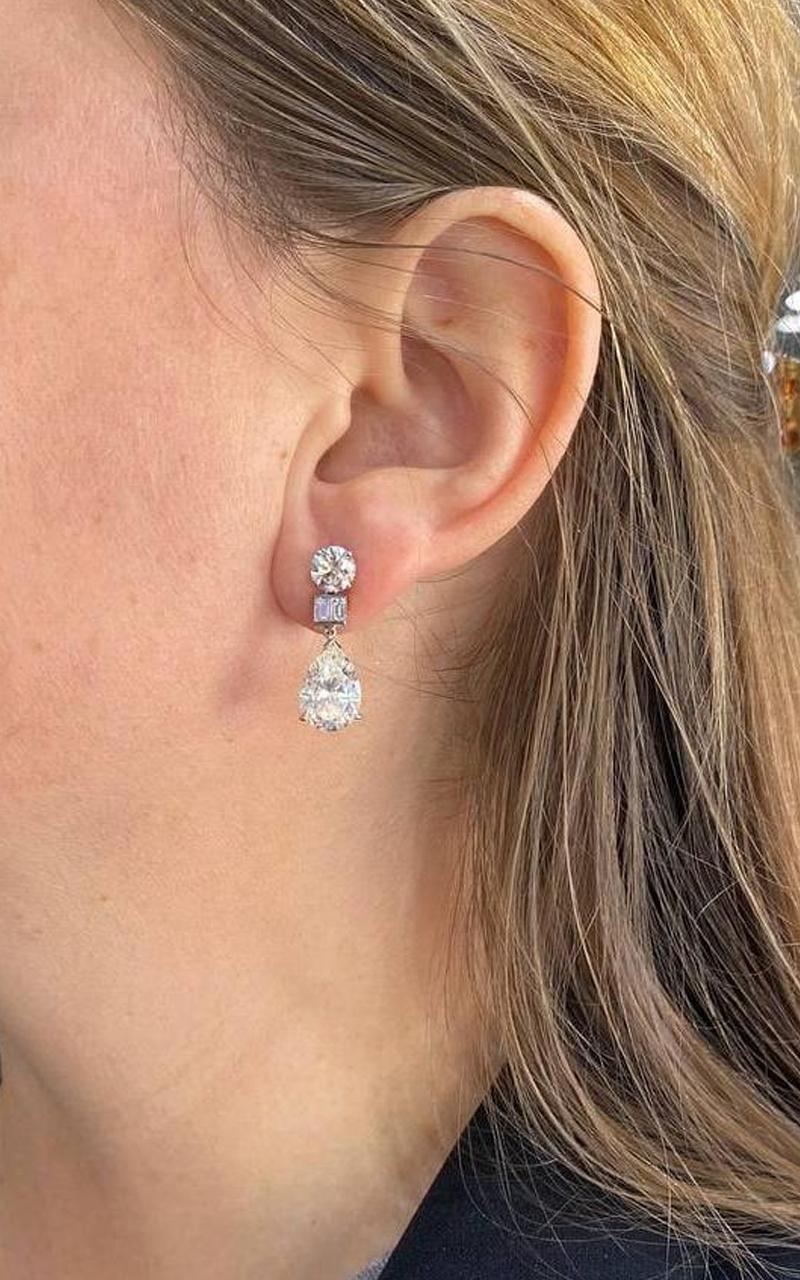 GIA Certified 10.70ct. Diamond Drop Earrings Mounted Pear & Round Diamonds In Excellent Condition For Sale In Aventura, FL