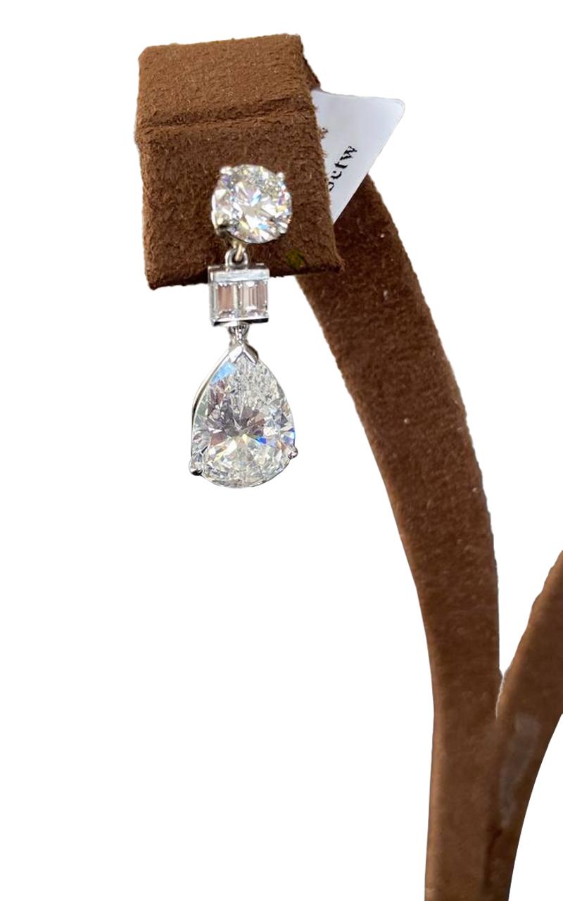 Romantic GIA Certified 10.70ct. Diamond Drop Earrings Mounted Pear & Round Diamonds For Sale