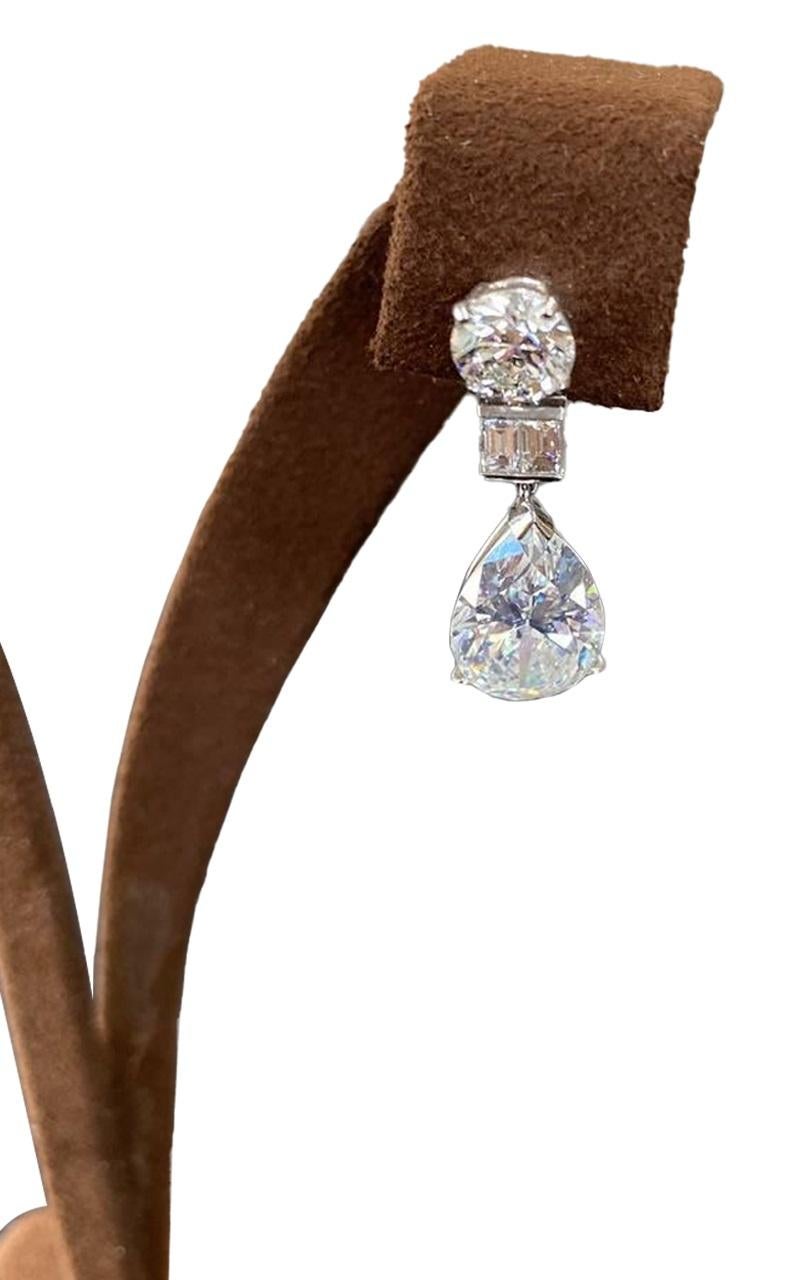 Pear Cut GIA Certified 10.70ct. Diamond Drop Earrings Mounted Pear & Round Diamonds For Sale