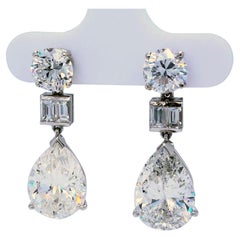 GIA Certified 10.70ct. Diamond Drop Earrings Mounted Pear & Round Diamonds