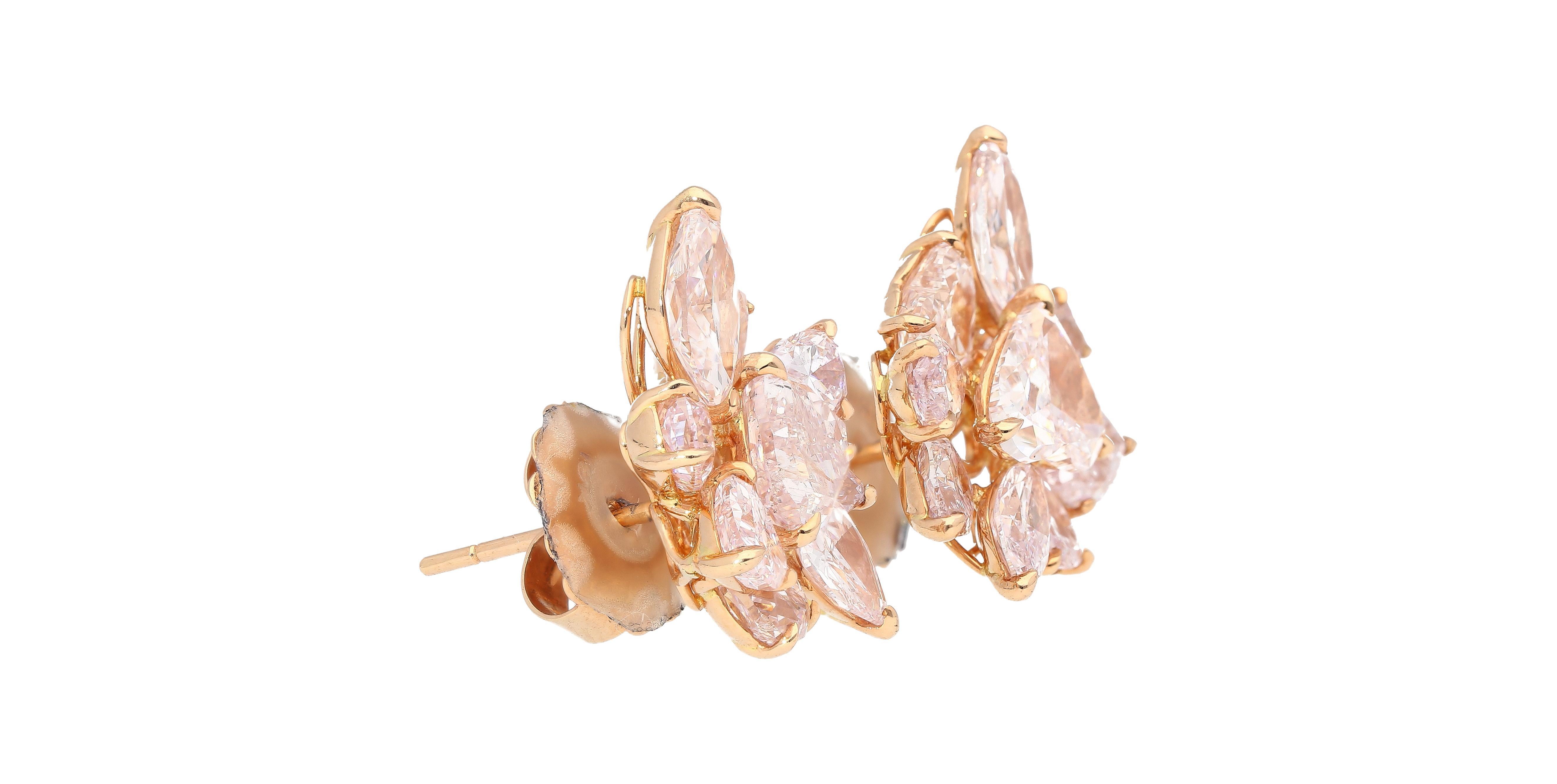 Modern GIA Certified 10.78 Carat Heart Cut Pink Diamond Cluster Stud Earrings in 18k For Sale