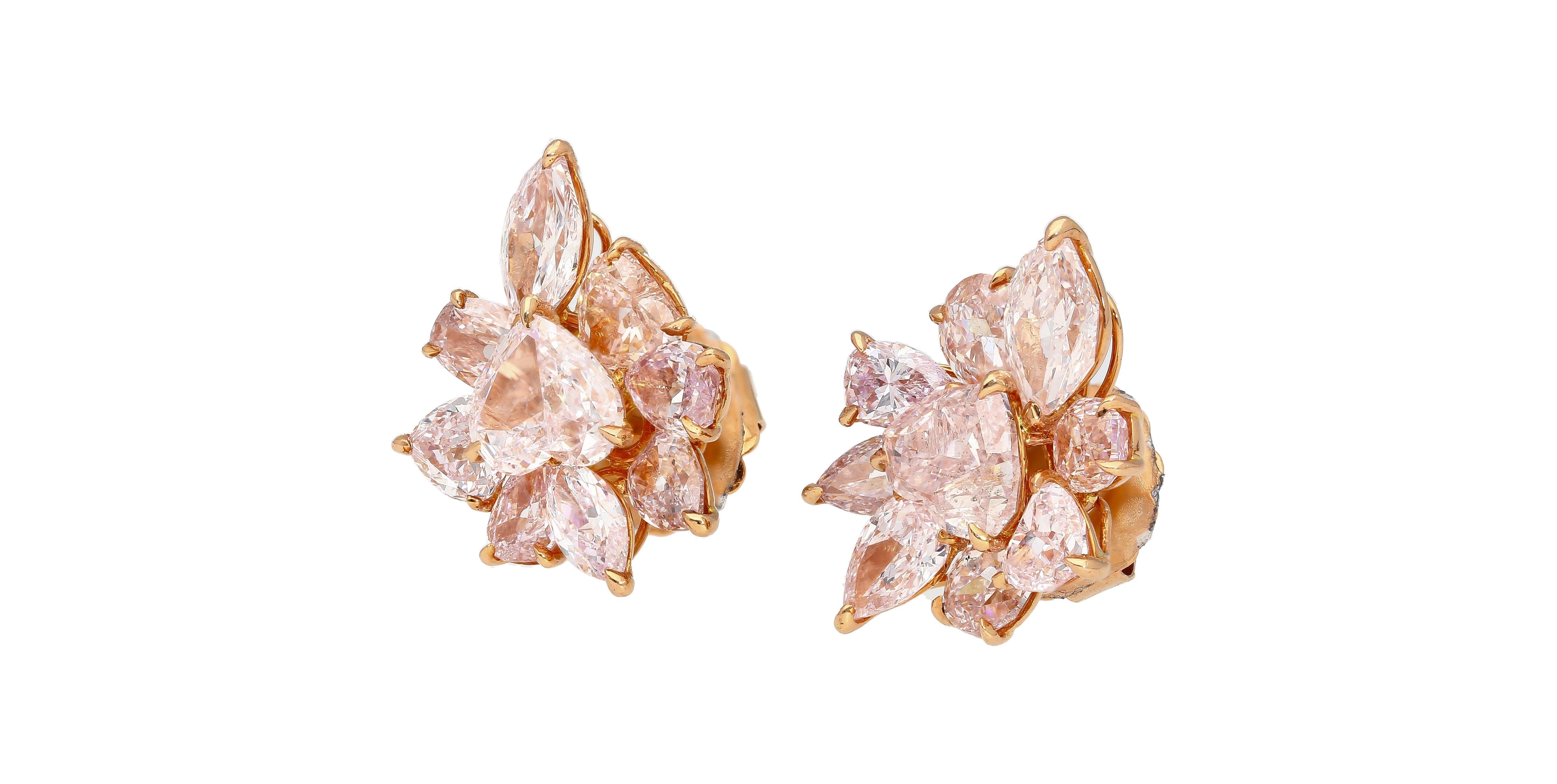 GIA Certified 10.78 Carat Heart Cut Pink Diamond Cluster Stud Earrings in 18k In New Condition For Sale In Miami, FL