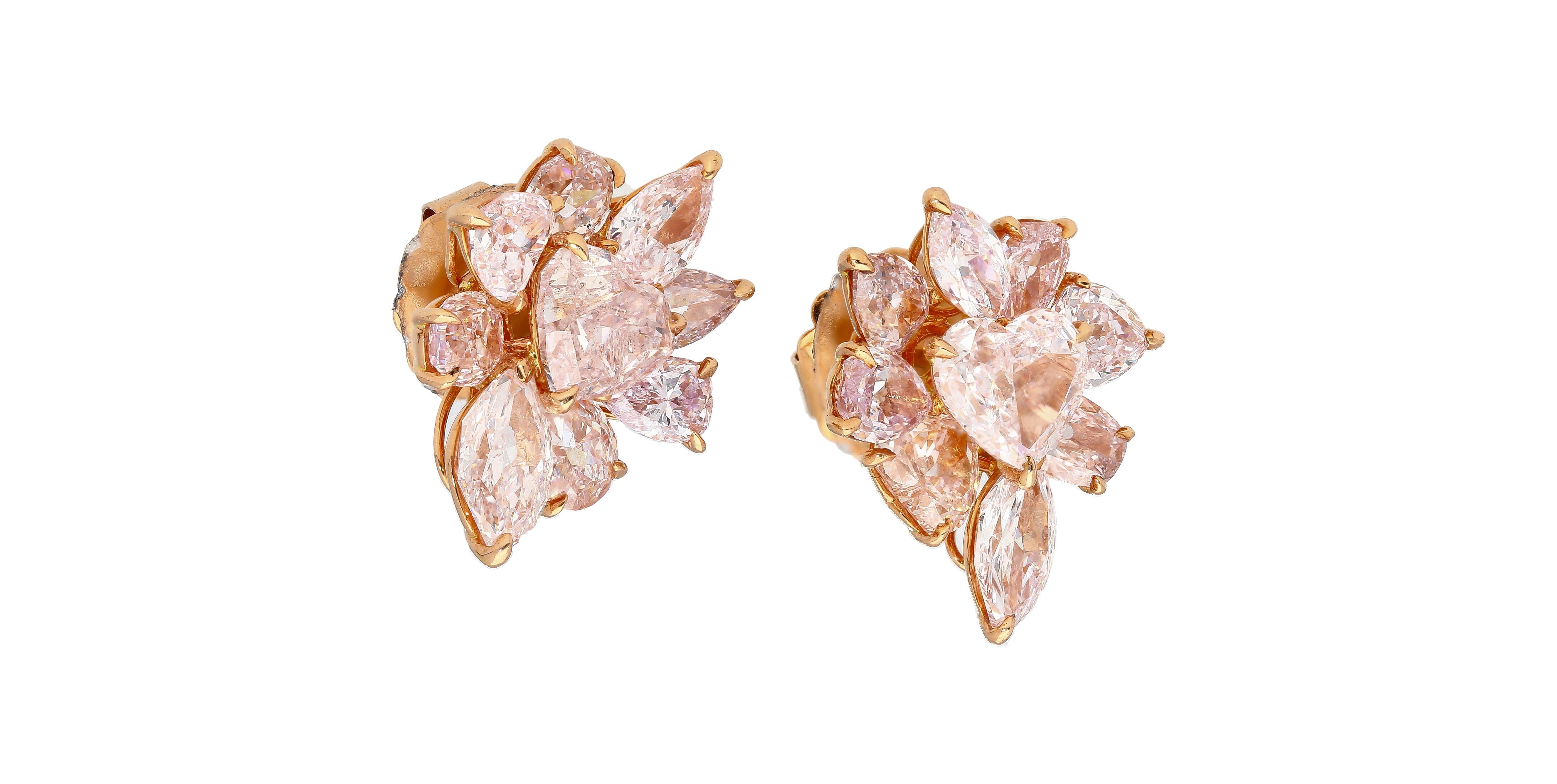 Women's GIA Certified 10.78 Carat Heart Cut Pink Diamond Cluster Stud Earrings in 18k For Sale
