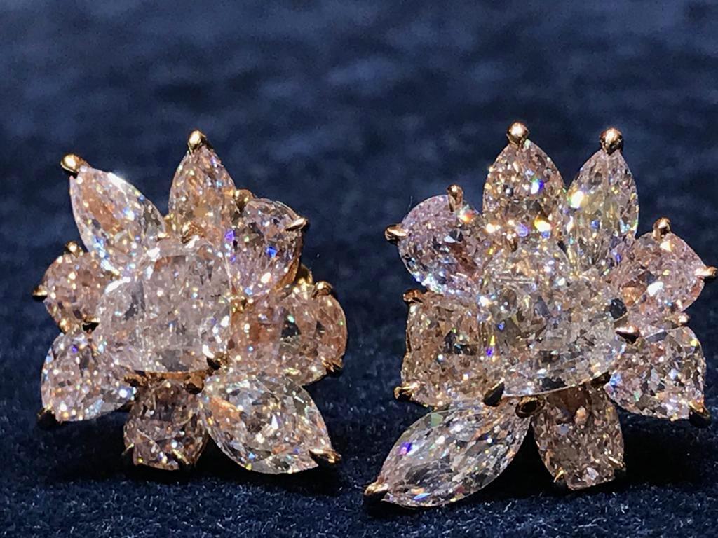 GIA Certified 10.78 Carat Heart Cut Pink Diamond Cluster Stud Earrings in 18k For Sale 1