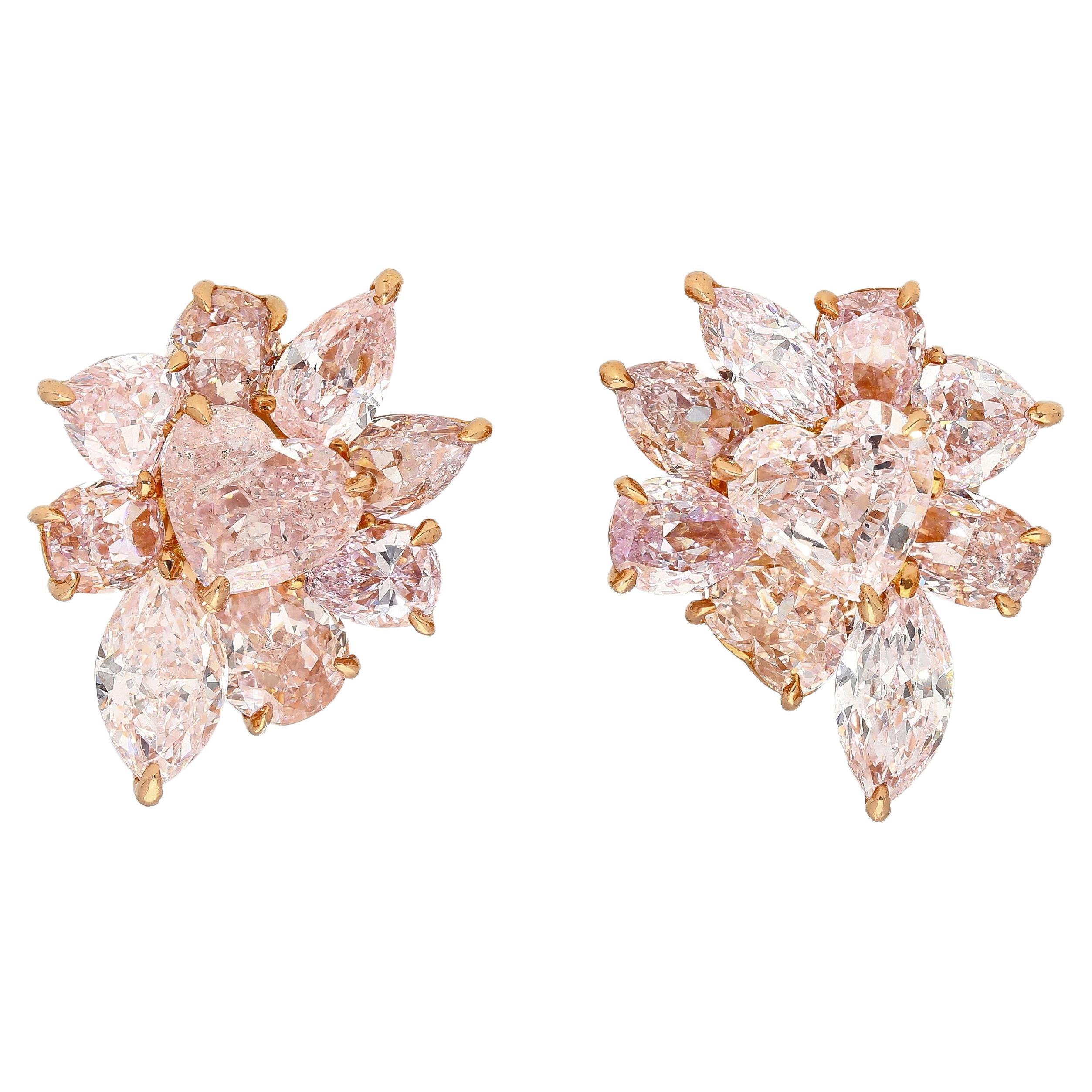 GIA Certified 10.78 Carat Heart Cut Pink Diamond Cluster Stud Earrings in 18k