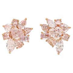 GIA Certified 10.78 Carat Heart Cut Pink Diamond Cluster Stud Ears in 18k