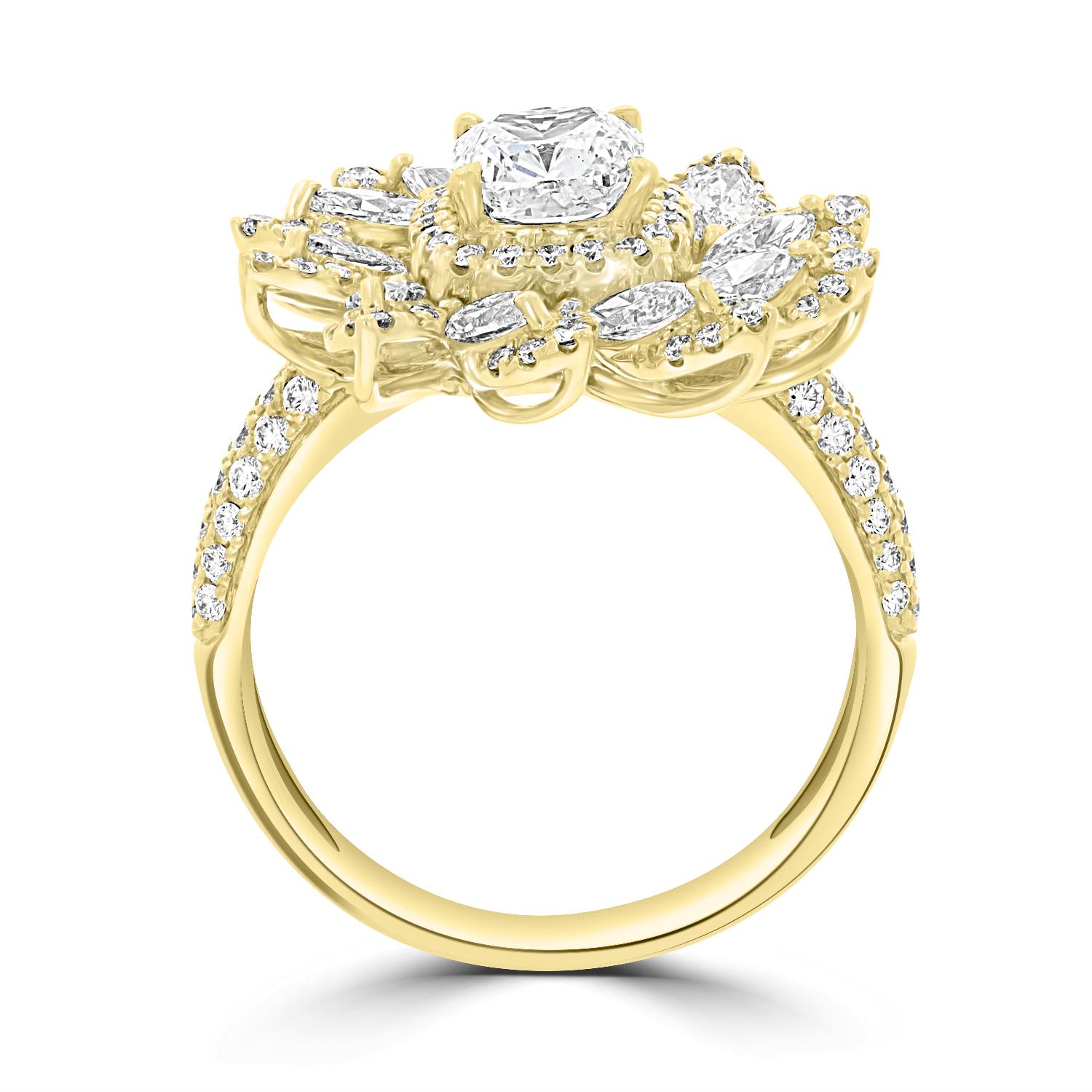 Embrace nature's beauty with our 1.07 carat diamond flower ring, a masterpiece of elegance and sophistication. This exquisite ring features a GIA-certified center diamond with an E color rating and VS2 clarity, ensuring remarkable brilliance and