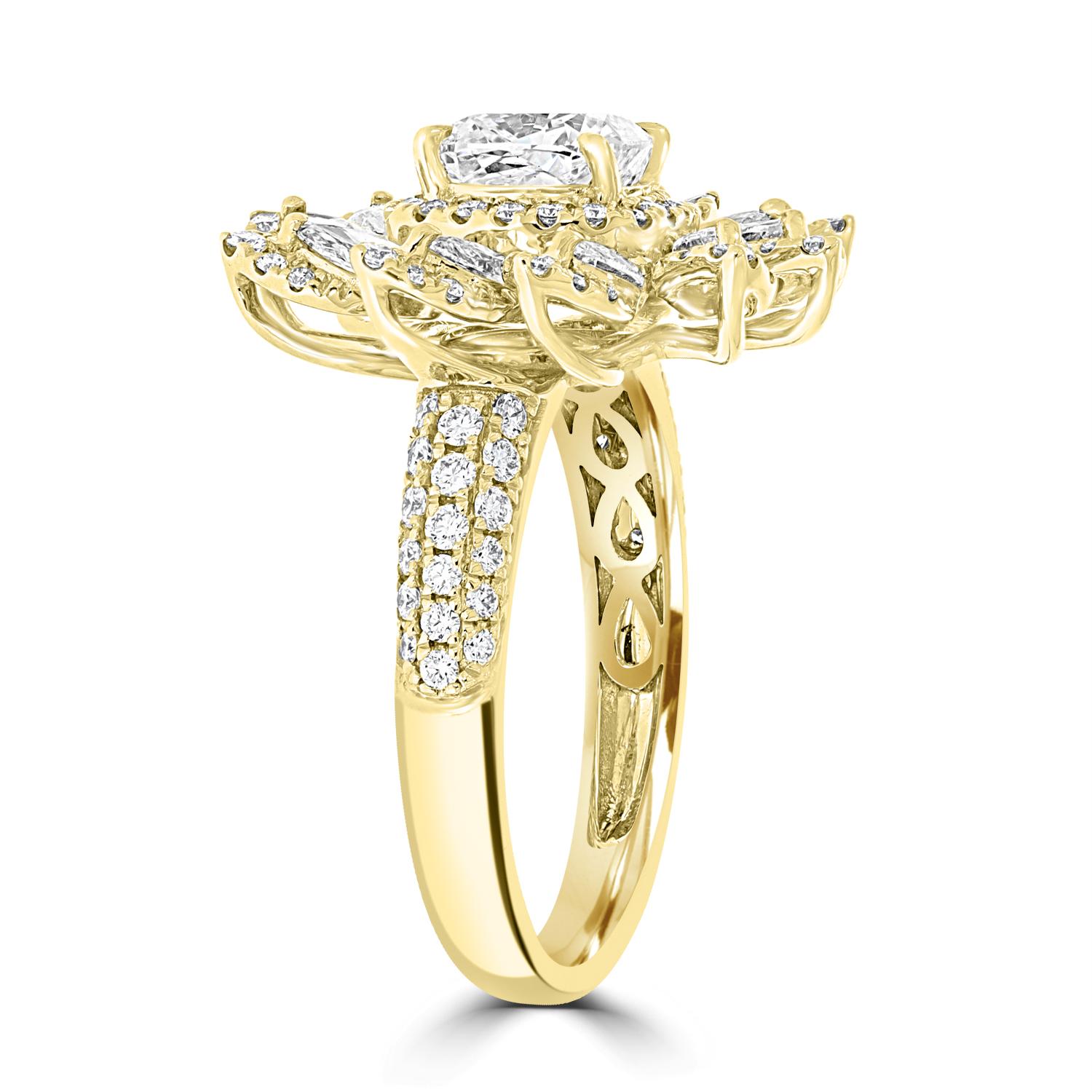 Cushion Cut GIA Certified 1.07ct E (Colorless) VS2 Natural Diamond Floral Ring For Sale