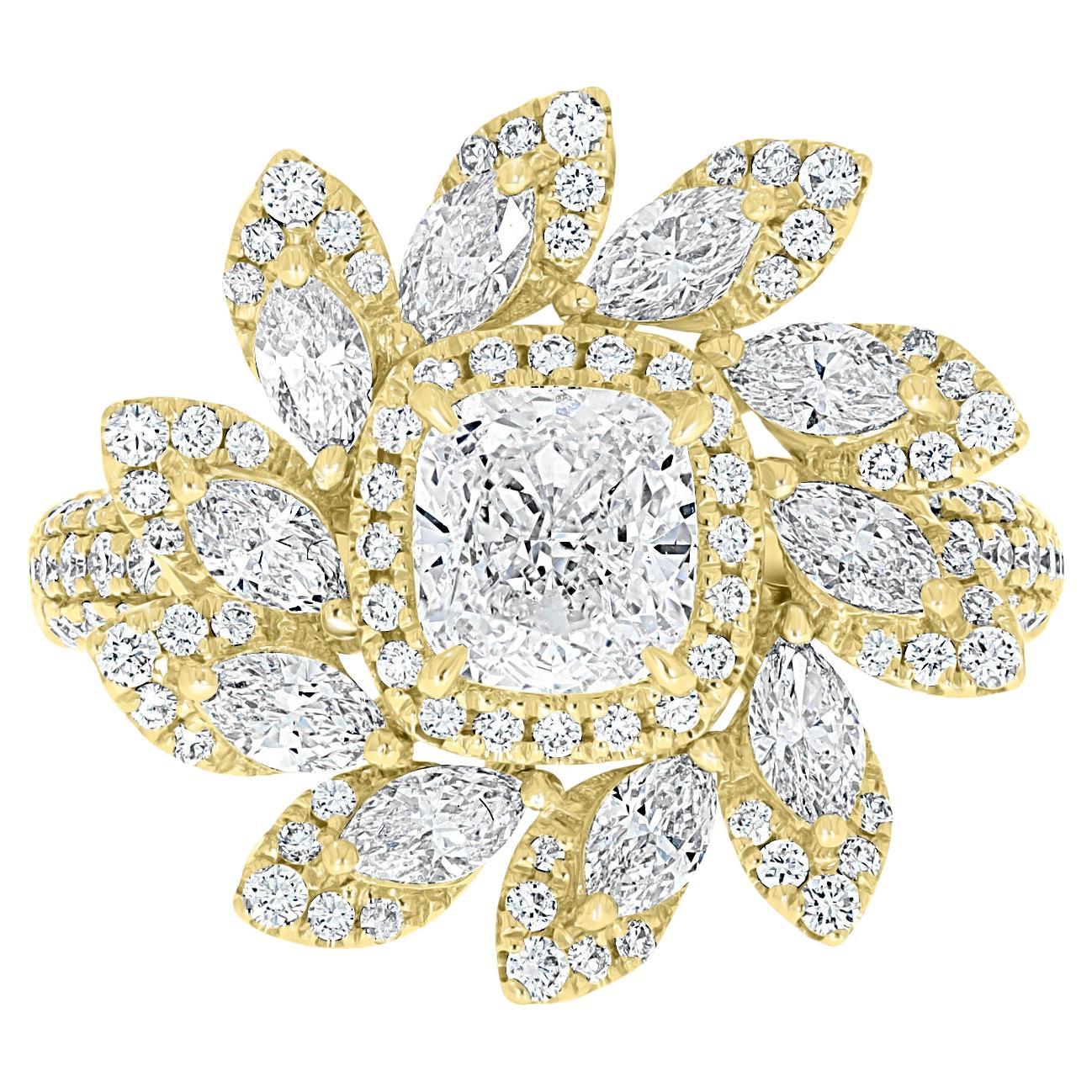 GIA Certified 1.07ct E (Colorless) VS2 Natural Diamond Floral Ring