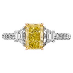 GIA Certified 1.07ct Radiant Fancy Intense Yellow Three-Stone Ring
