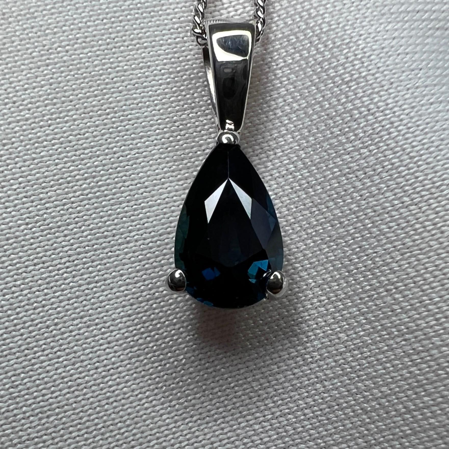 GIA Certified Untreated Deep Blue Sapphire 18k White Gold Pendant Necklace.

1.07 Carat blue sapphire with a fine deep blue colour and excellent clarity. Very clean stone.
Totally untreated and unheated, very rare for natural sapphires. Confirmed on