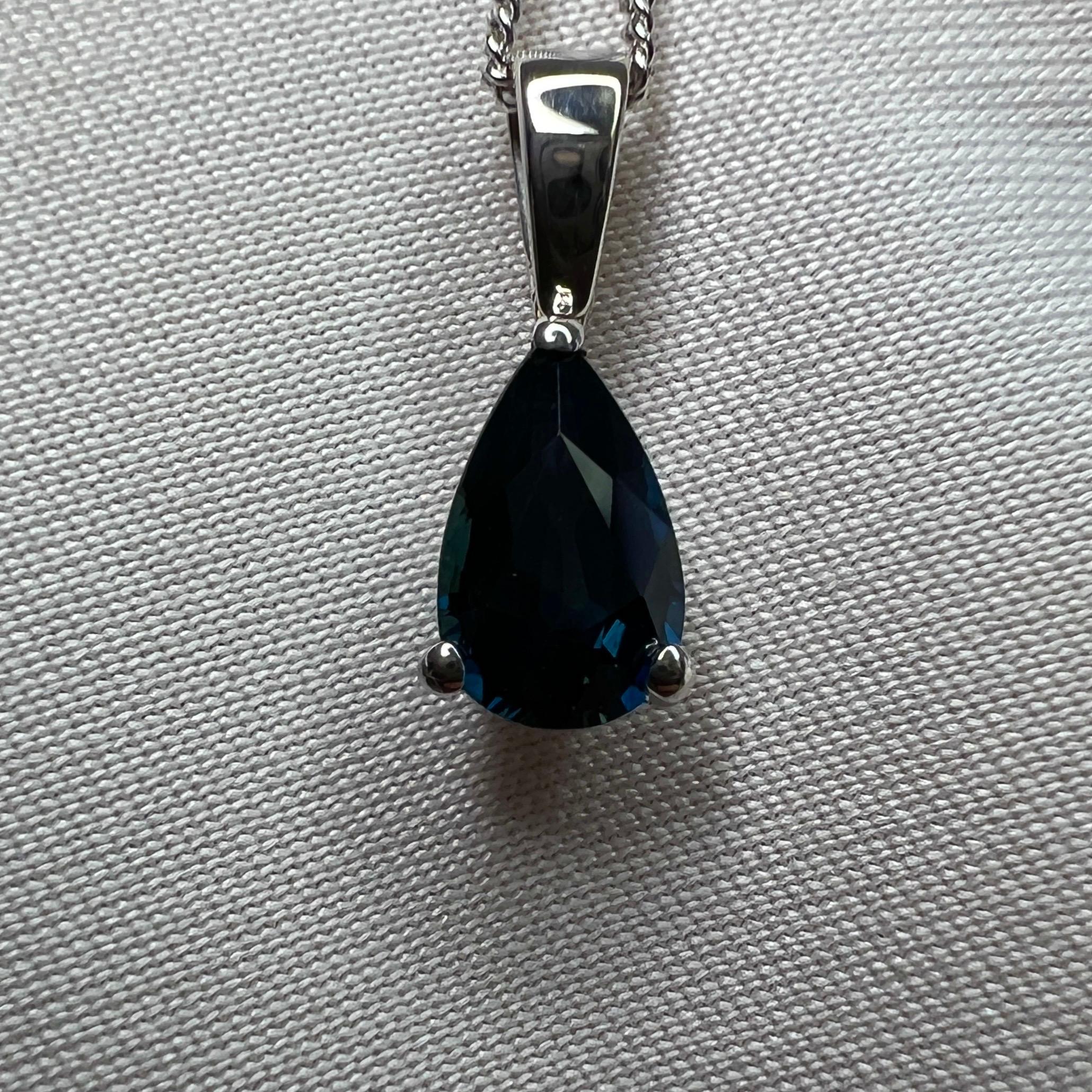 Women's or Men's GIA Certified 1.07ct Untreated Deep Blue Sapphire Pear 18k White Gold Pendant