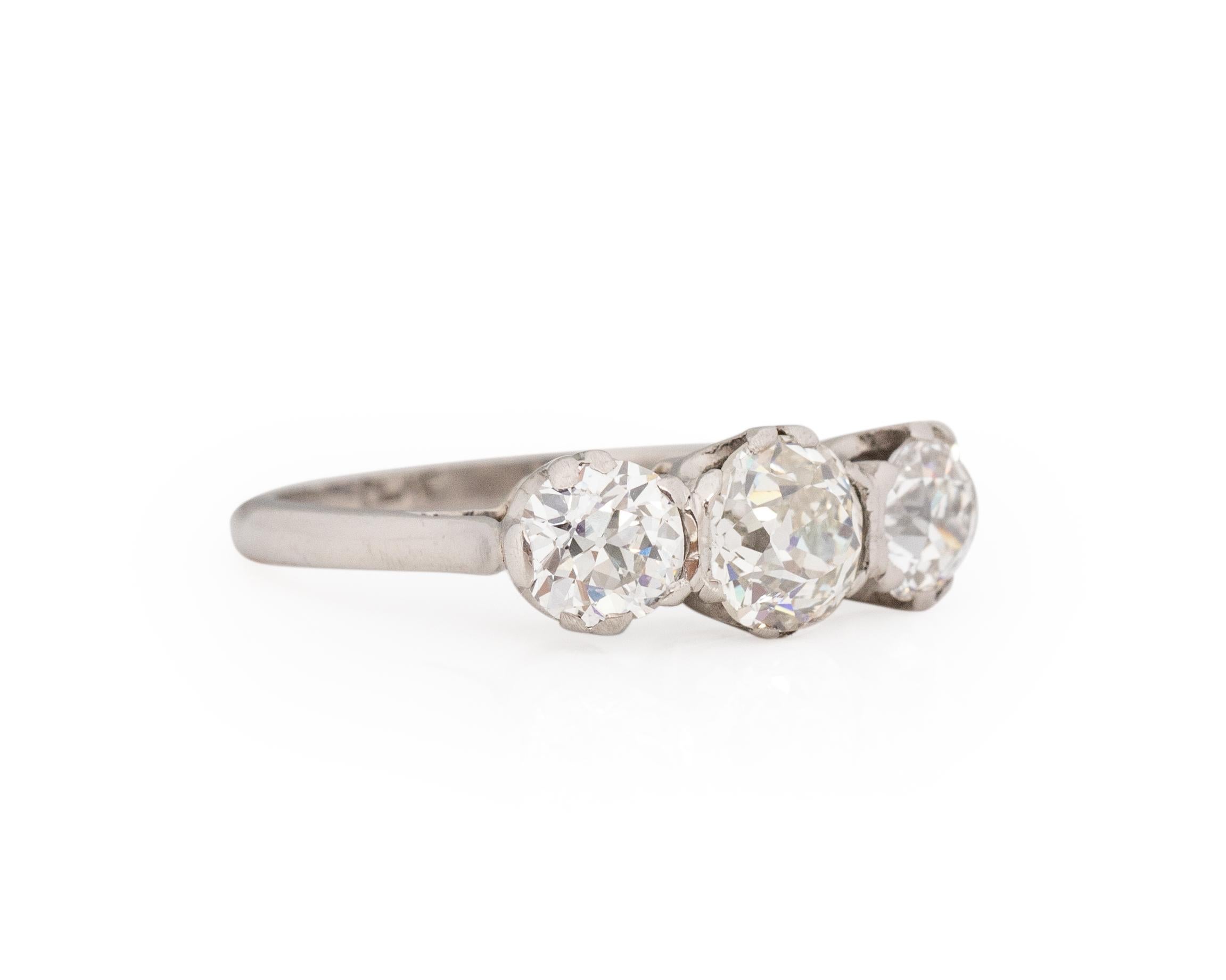 Ring Size: 6.25
Metal Type: Platinum [Hallmarked, and Tested]
Weight: 3.2 grams

Center Diamond Details:
GIA REPORT #: 6214863056
Weight: 1.08ct
Cut: Antique Cushion
Color: K
Clarity: VS2
Measurements: 6.21x6.14x4.01mm

Side Stone Details (2