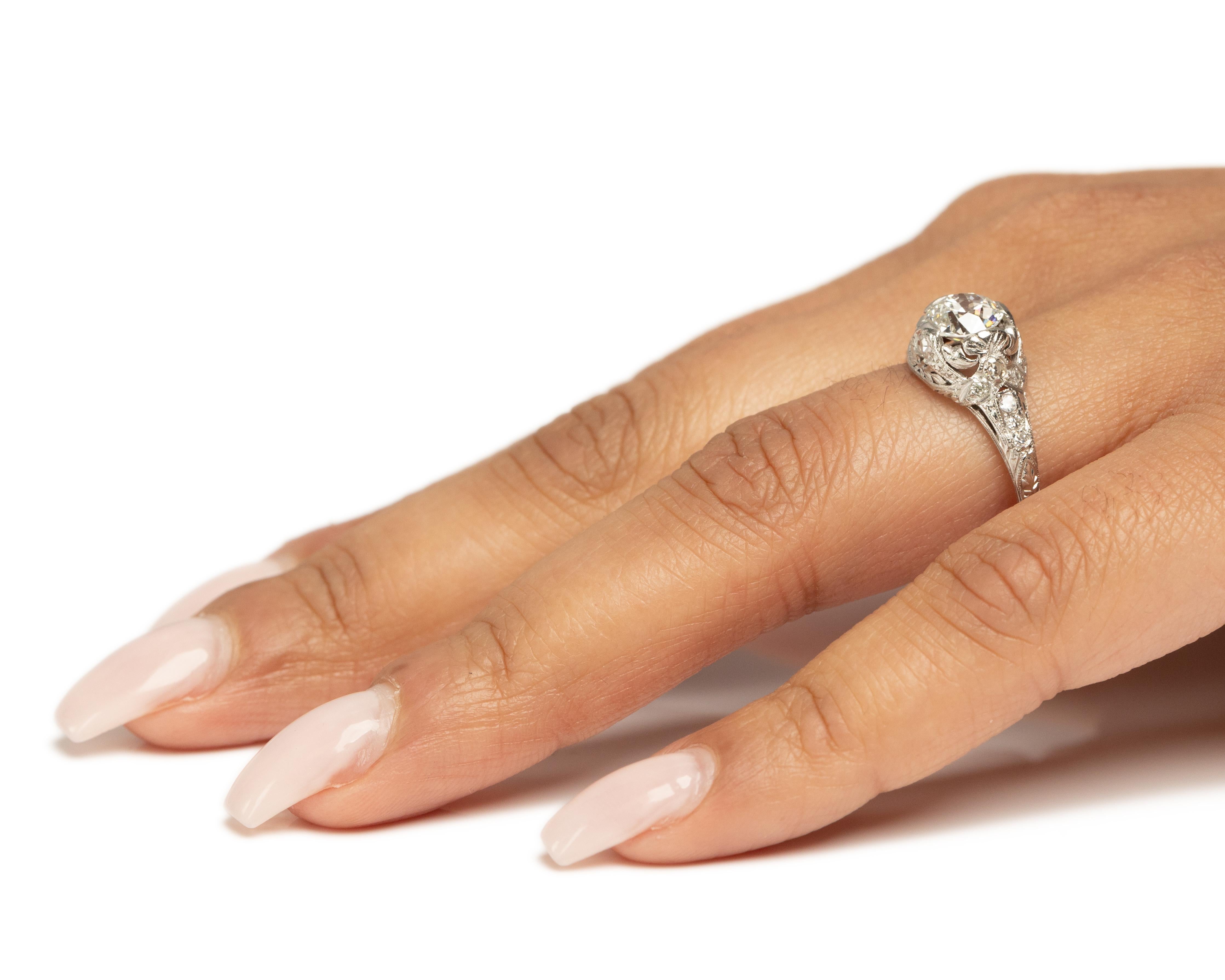 GIA Certified 1.08 Carat Art Deco Diamond Platinum Engagement Ring For Sale 2