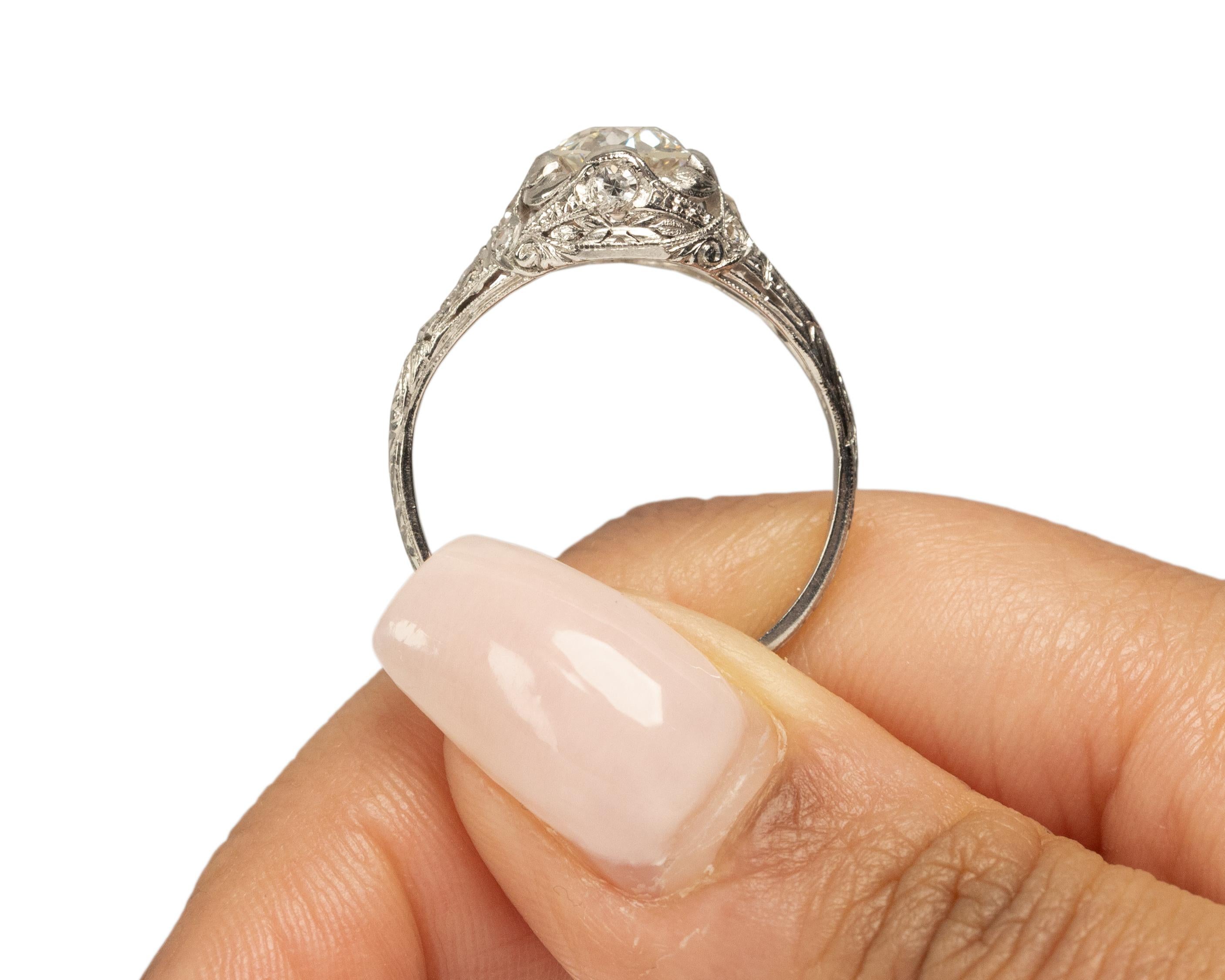 GIA Certified 1.08 Carat Art Deco Diamond Platinum Engagement Ring For Sale 3