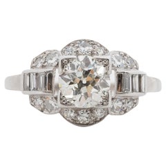 Bague de fiançailles en platine avec diamant Art Déco de 1.08 carat certifié par le GIA