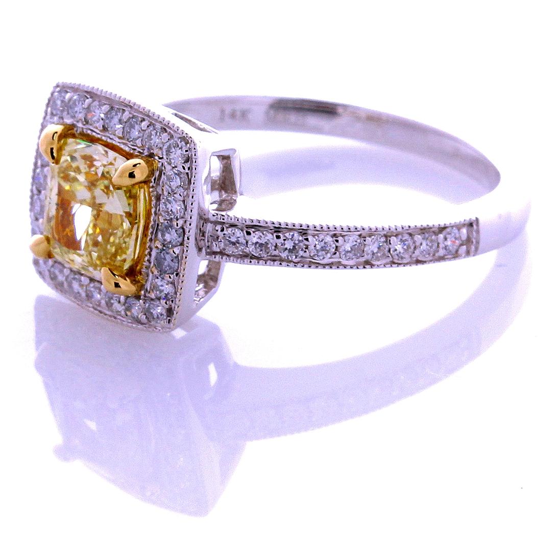 GIA Certified 1.08 Carat Cushion Cut Natural Fancy Yellow SI1 14 Karat Gold In New Condition For Sale In New York, NY