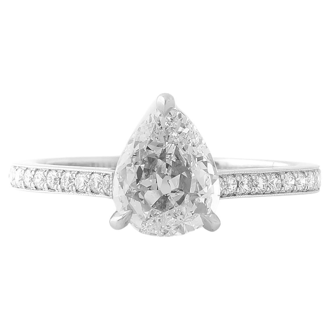 GIA Certified 1.08 Carat D VS2 Antique-Cut Pear Shape Diamond Ring For Sale