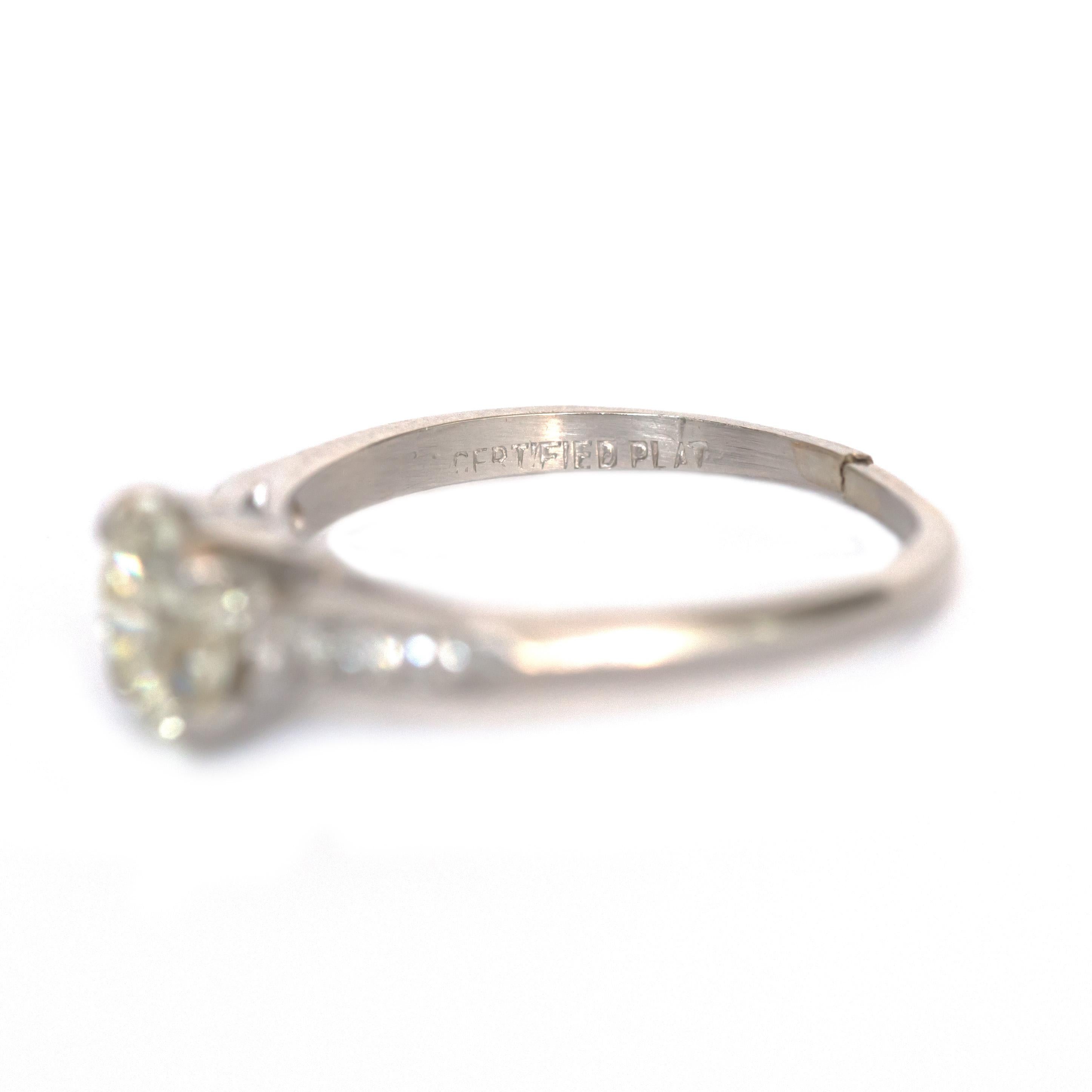 Art Deco GIA Certified 1.08 Carat Diamond Platinum Engagement Ring For Sale