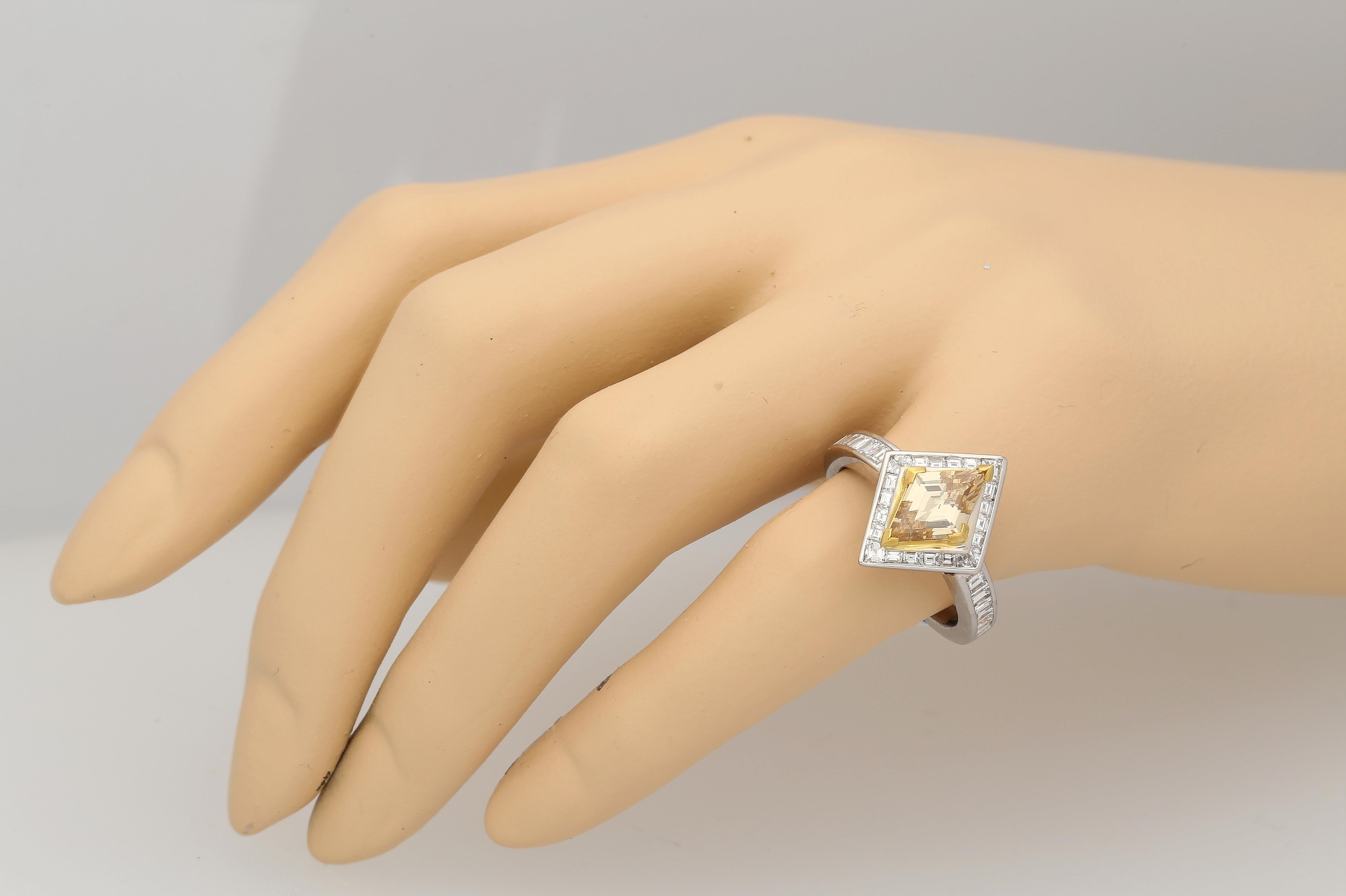 Modern GIA Certified 1.08 Carat Lozenge-Cut Fancy Brown-Yellow Diamond Ring For Sale
