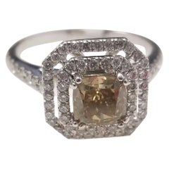 GIA Certified 1.08 Carat Natural Fancy Dark Yellow Cushion Diamond Ring